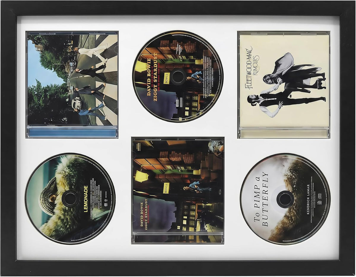 Signed CD Music Display Frame for Wall Mounting | wall cd holder Holds 3 CD/DVD Jewel Cases with Real Glass and White