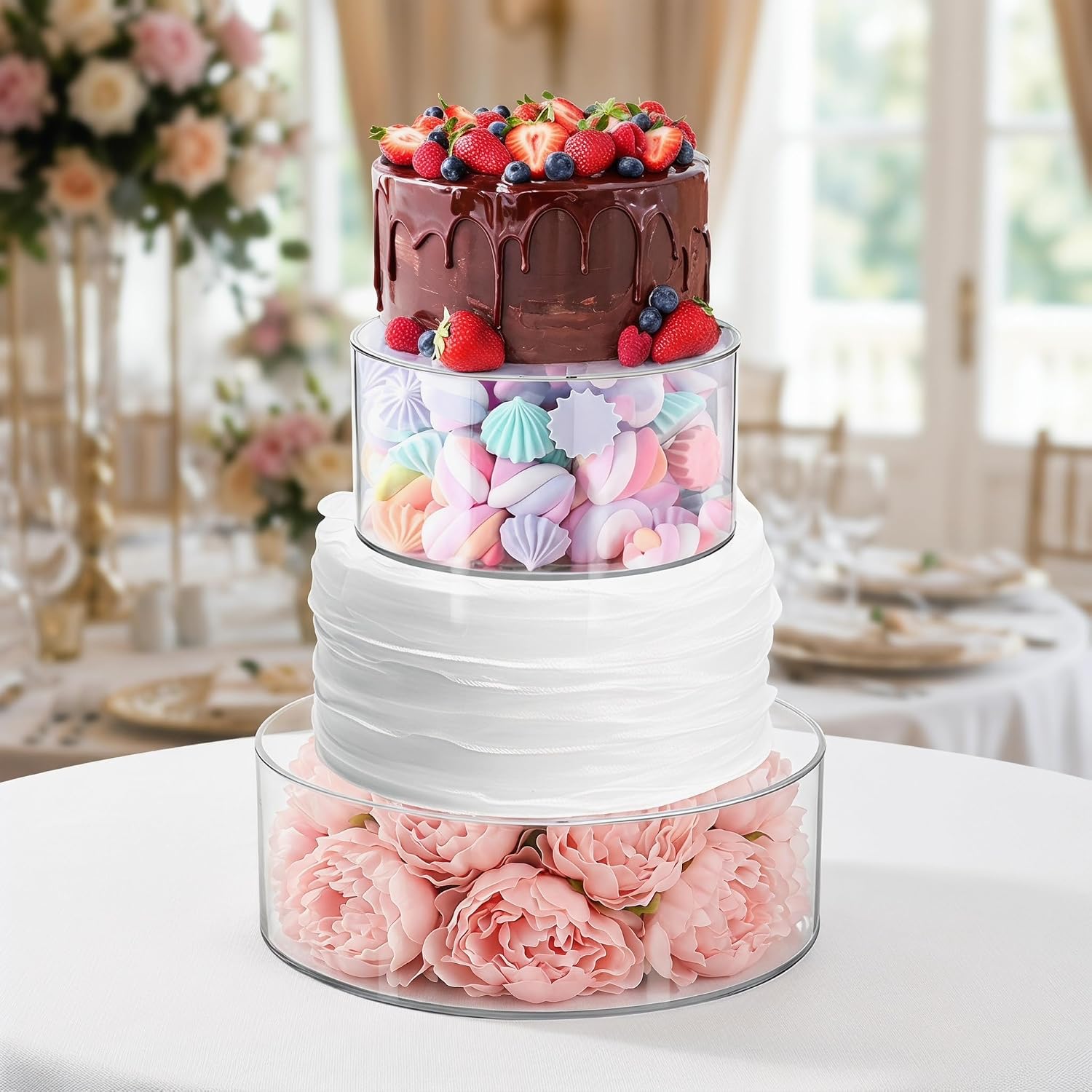 Set of 2 Clear Acrylic Fillable Cake Stand, Cake Tier Display Stand Cupcake Stand, 12 Inch & 8 Inch Round Cylinder