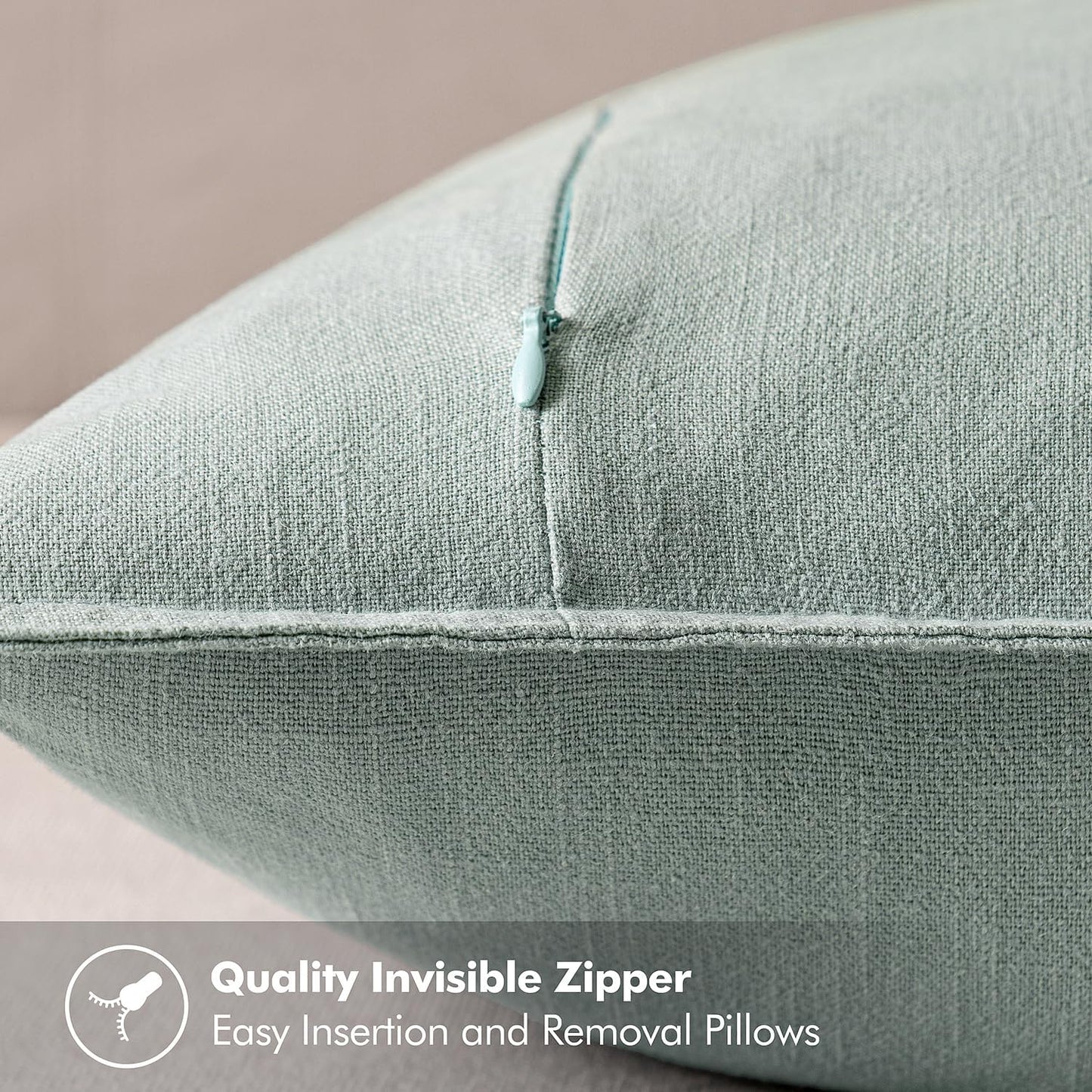 Decorative Linen Pillow Covers ​Boho Farmhouse​ ​Neutral Spring / 20 x 20 / Aqua Green / Set of 2