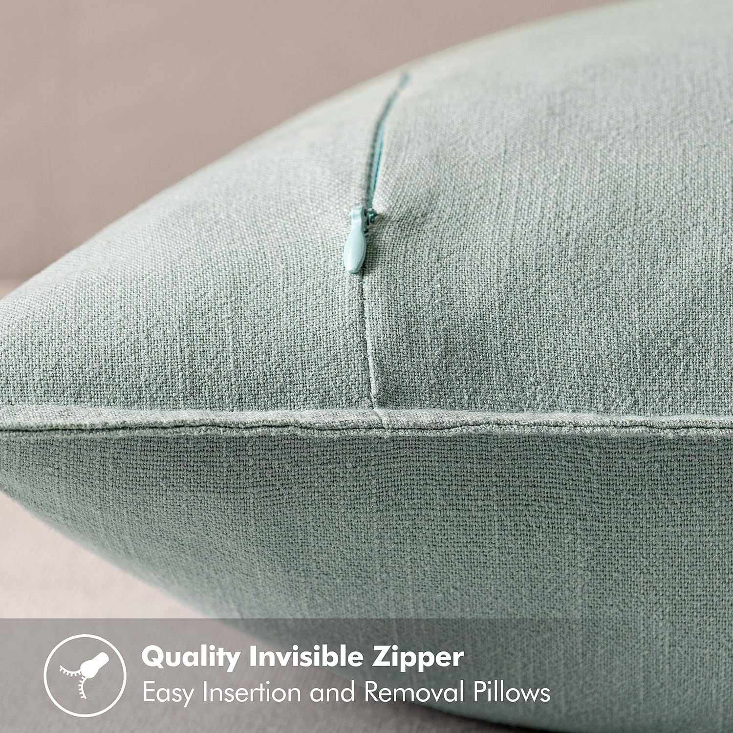 Decorative Linen Pillow Covers ​Boho Farmhouse​ ​Neutral Spring / 18 x 18 / Aqua Green / Set of 2