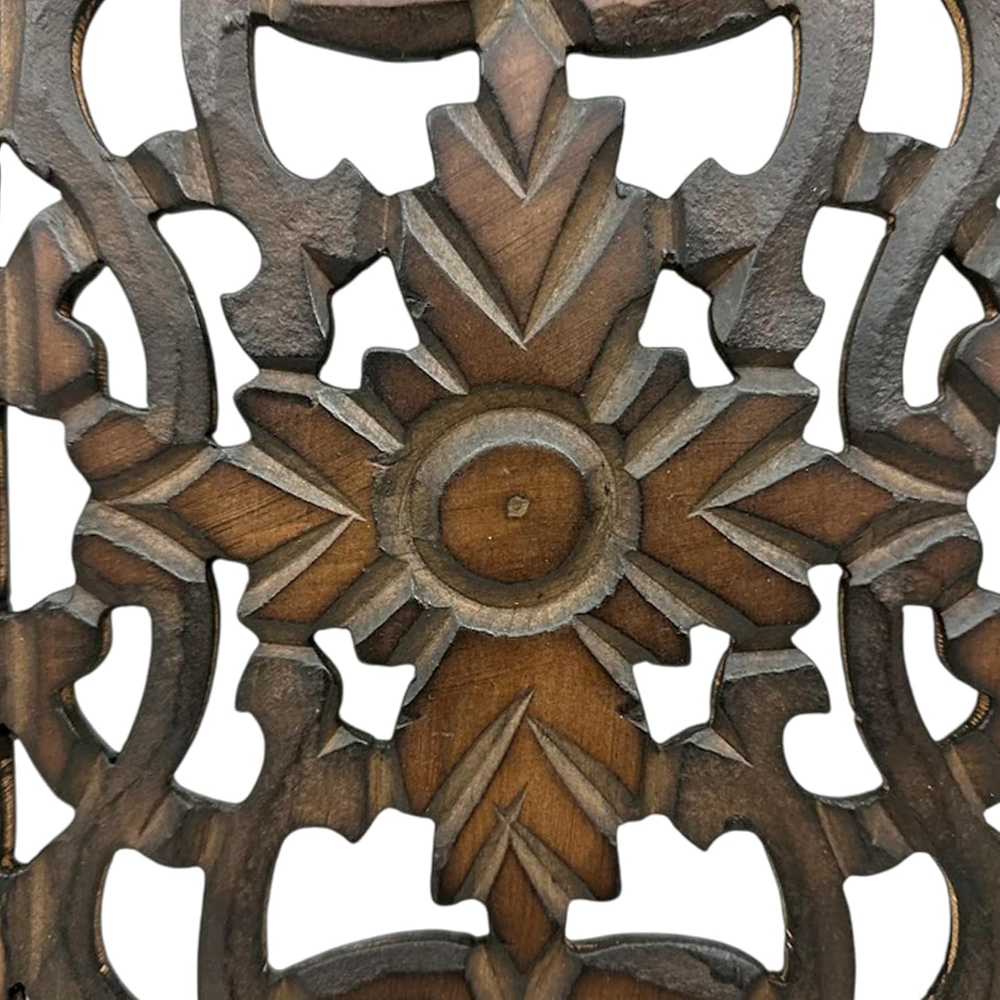 Floral Hand Carved Wooden Wall Panels / Rustic Brown / Set of 2