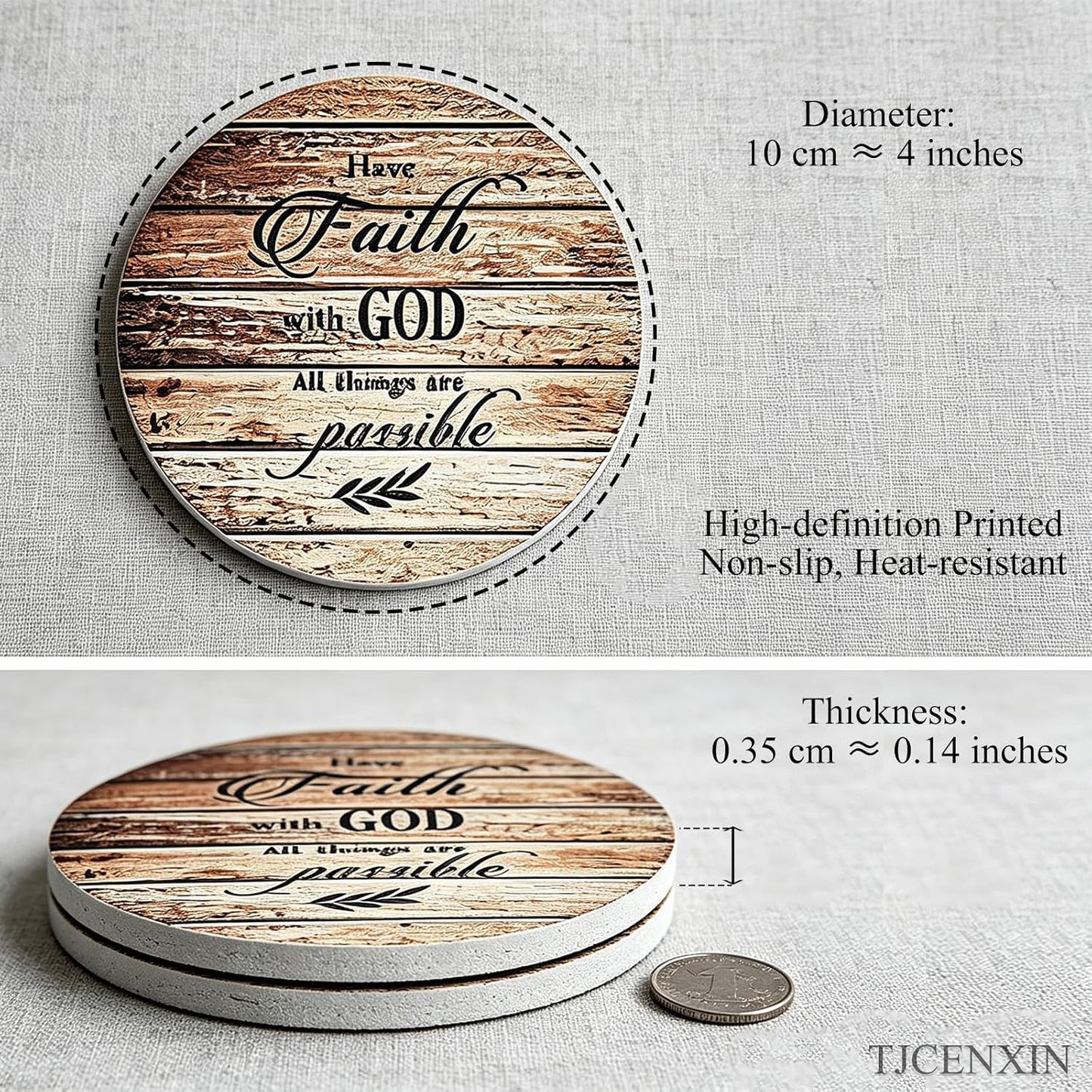 Bible Verses Wooden Coasters Set Religious Personalized Coaster for Coffee Drinks Tea / Classic