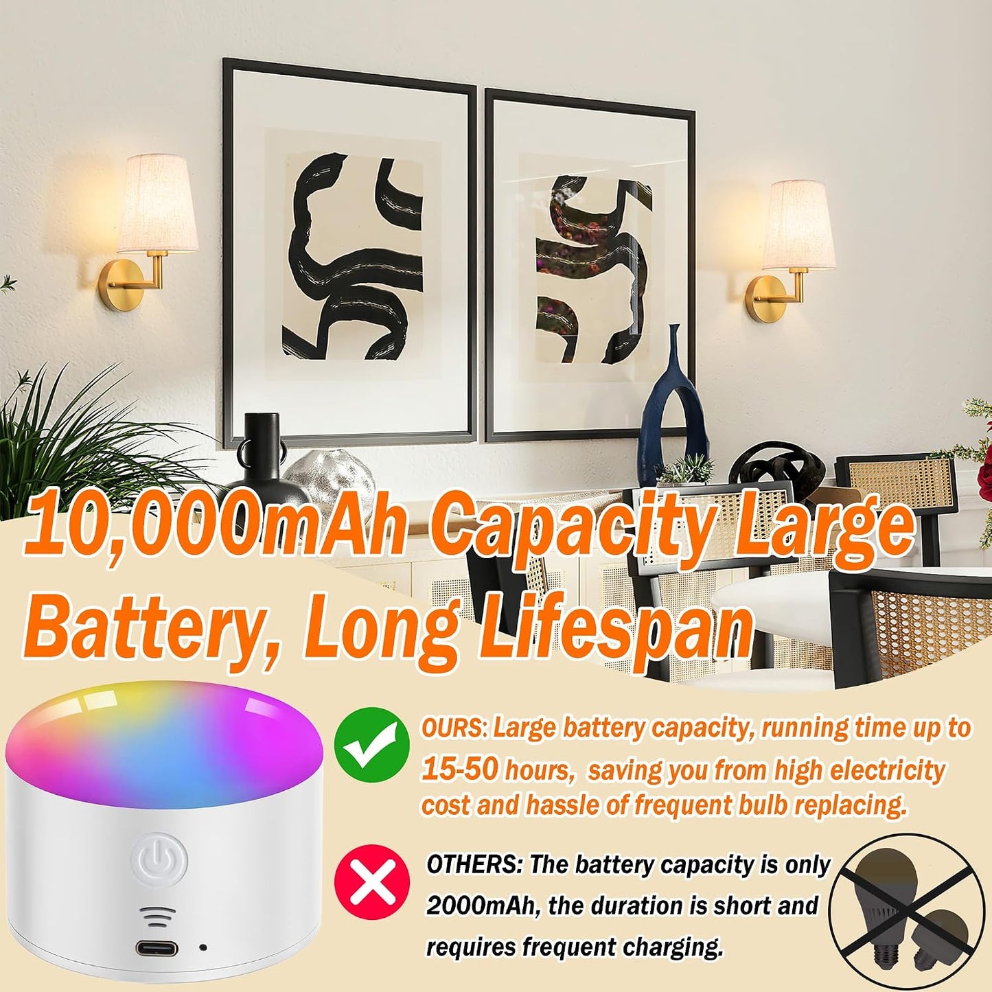 Wall Sconce Battery Operated Wall Light Fixure with Remote Control, Dimmable Battery Operated Wall Sconces Set Of Two
