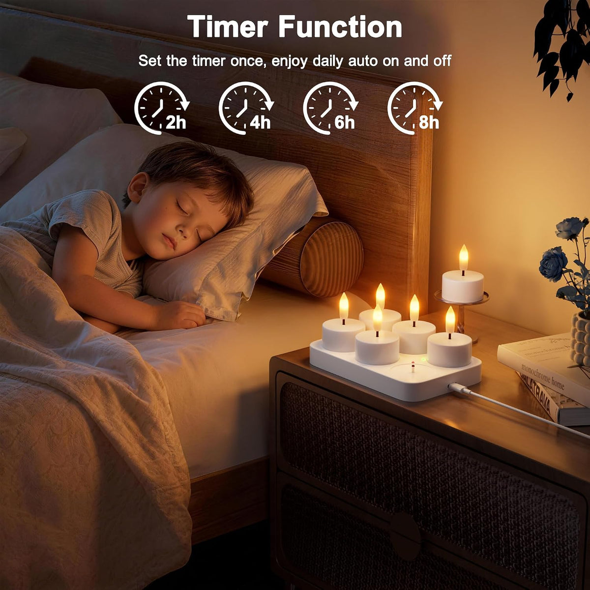 Kimjo Rechargeable Flameless Tea Lights Candles with Remote Timer, 6 Pack | Battery Operated Tealight with Charging