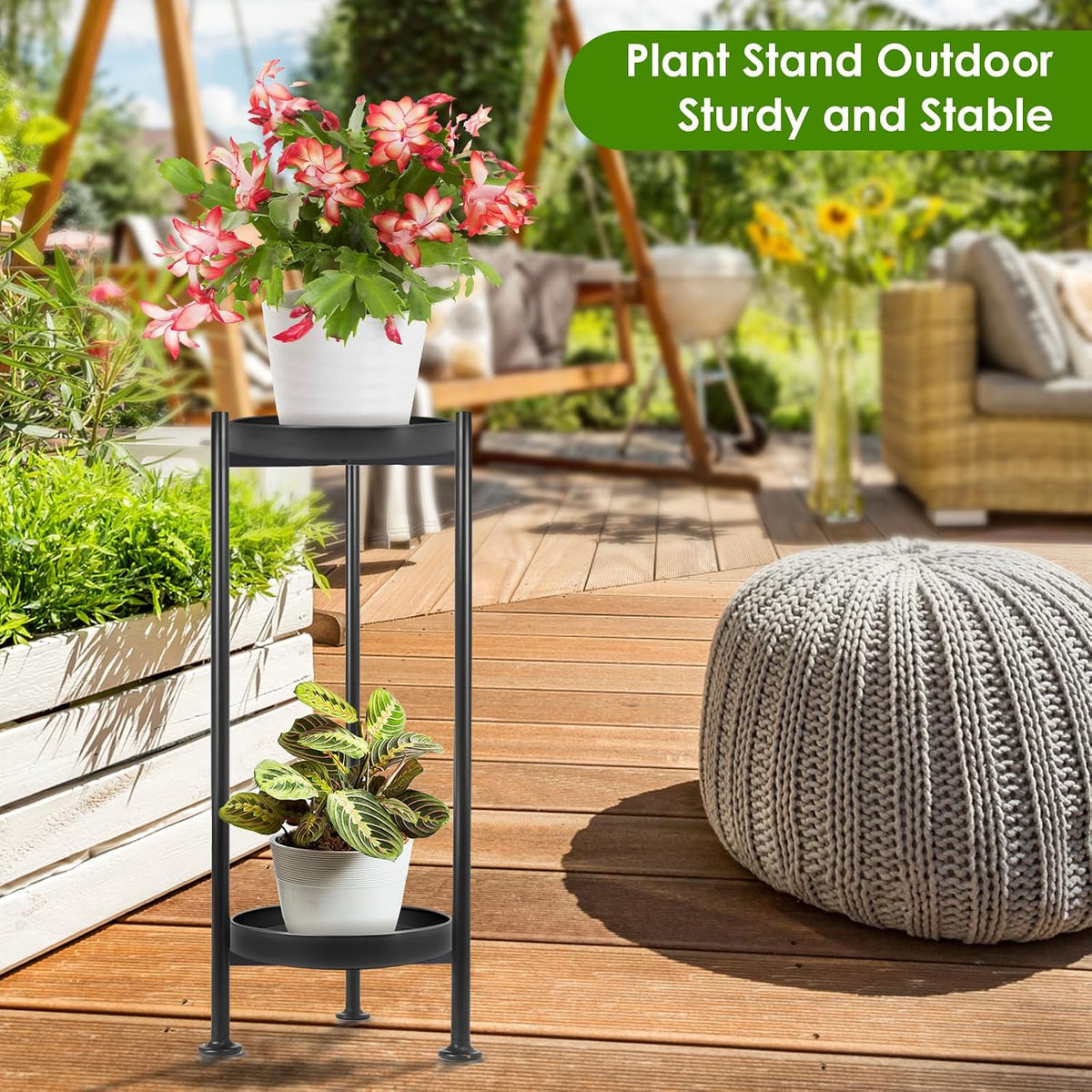 Lilybud--lily 2-Pack Plant Stand Indoor Outdoor, 2 Tier Iron Plant Stand, 30'' Tall Pedestal Stand Outdoor, Metal