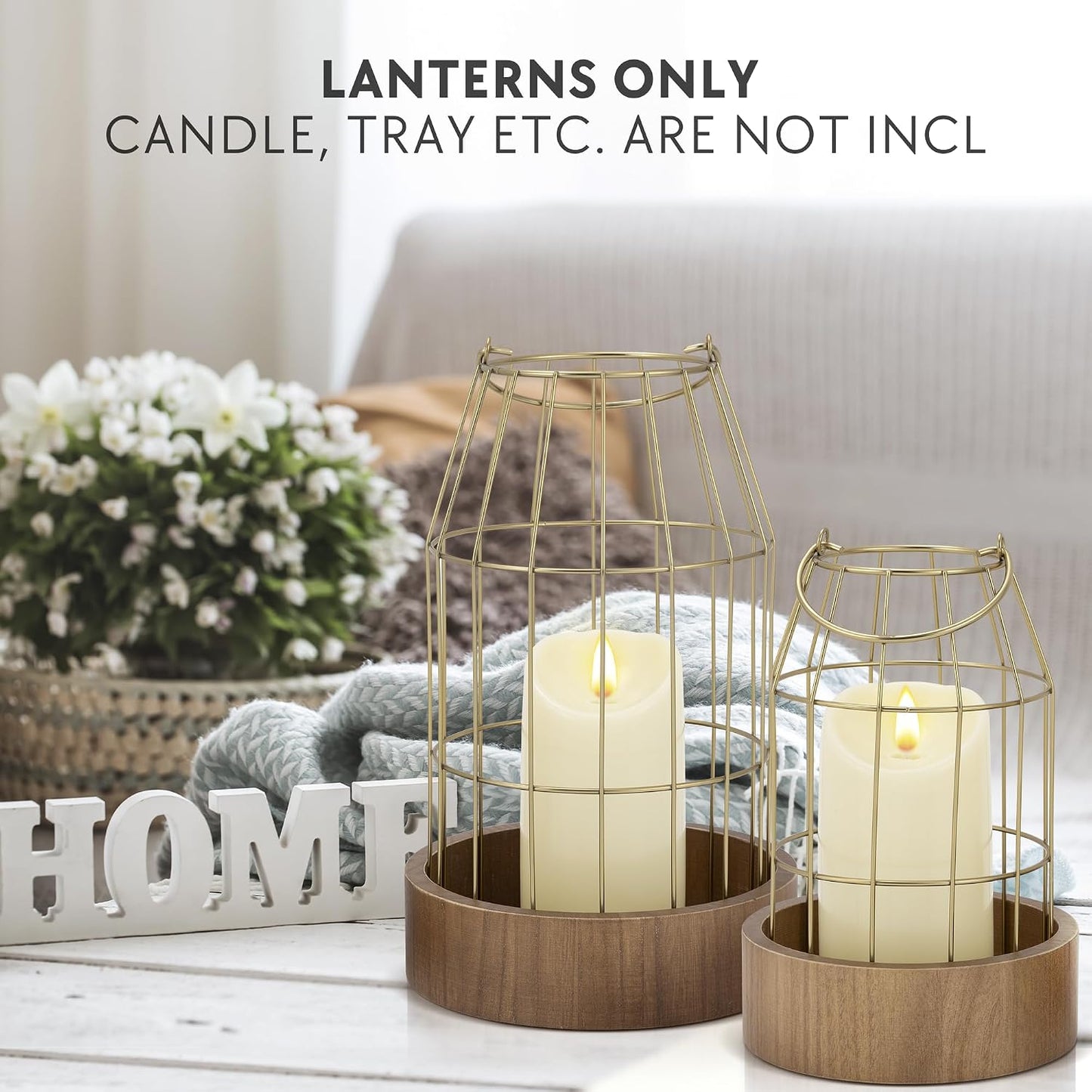 Rustic Farmhouse Lantern Decor Set of 2 - Stylish Decorative Lanterns | Modern Indoor/outdoor Coffee Table Decor for