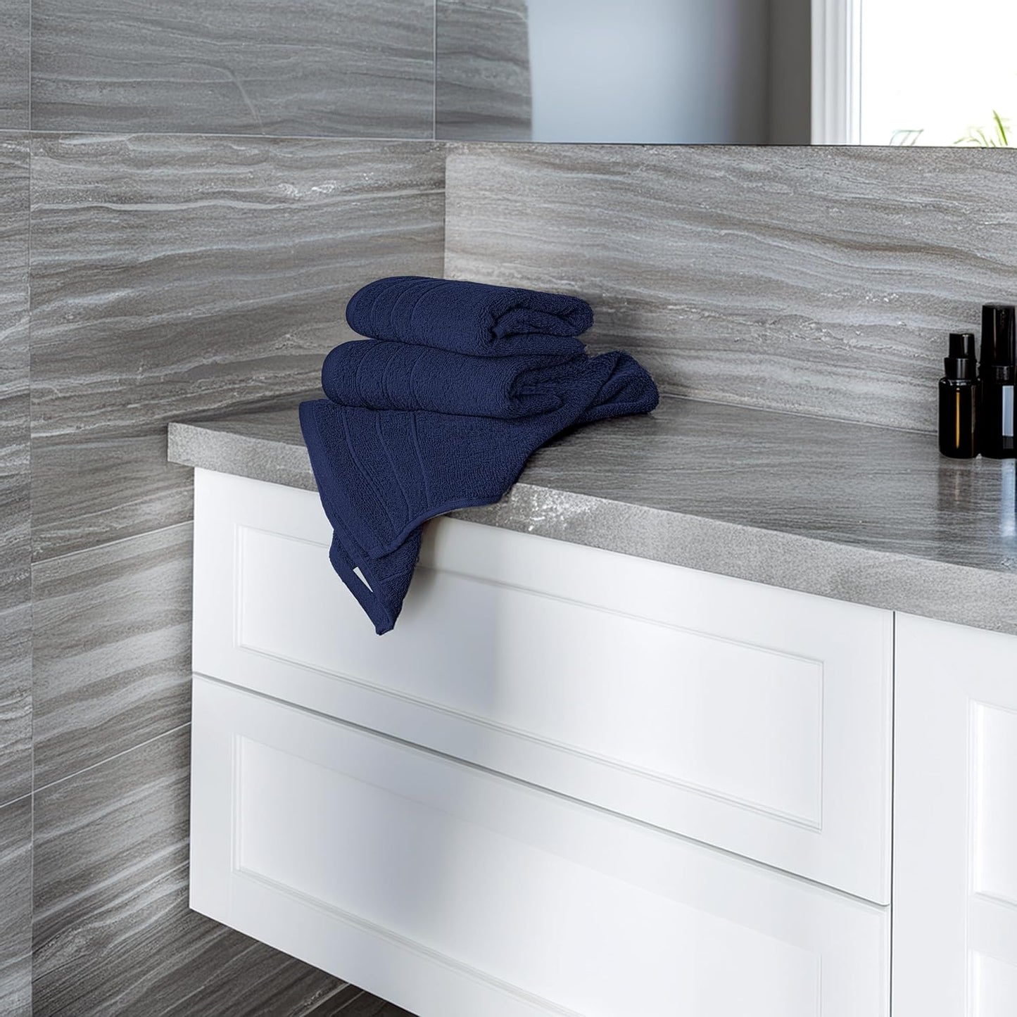6 Piece Hand Towels Set 16 x 28 Inches, Navy | 100% Cotton, Lighter Weight, Quick to Dry, 16 x 28 Inches, Super Soft &