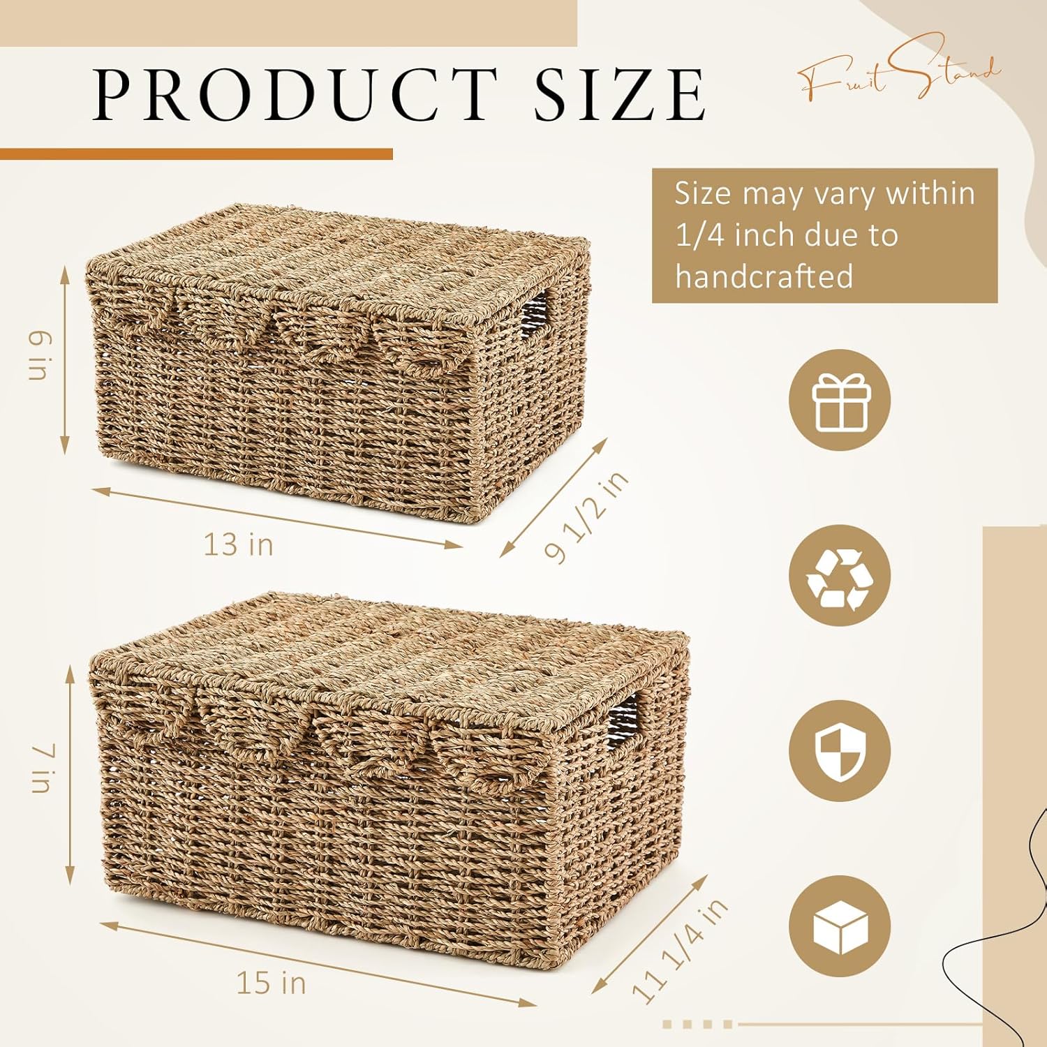 Scalloped Edge Wicker Basket Set / Seagrass / Set of 2