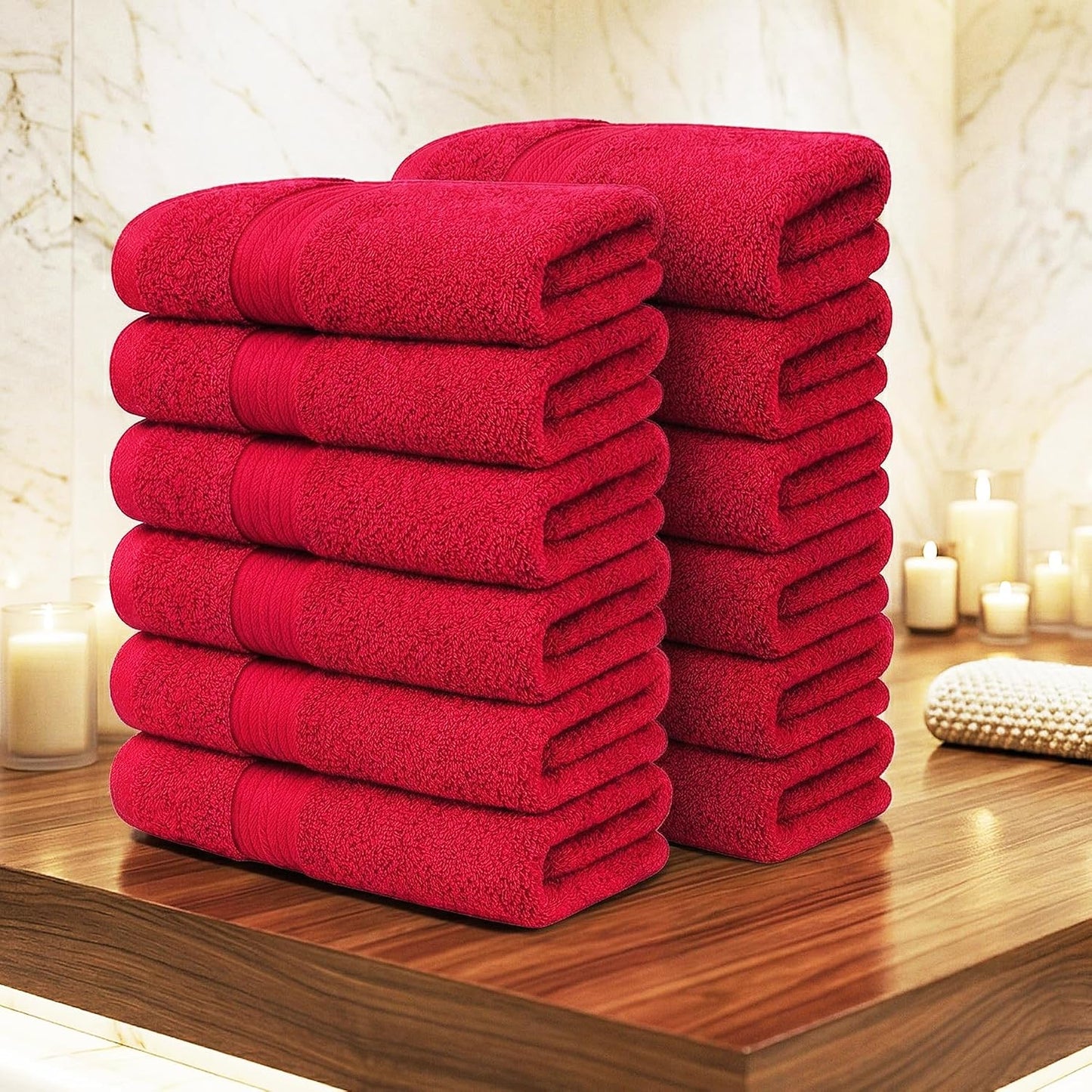 100% Cotton Hand Towels 18x28 Inches, 600 GSM, Soft & Absorbent, Set of 12, Red