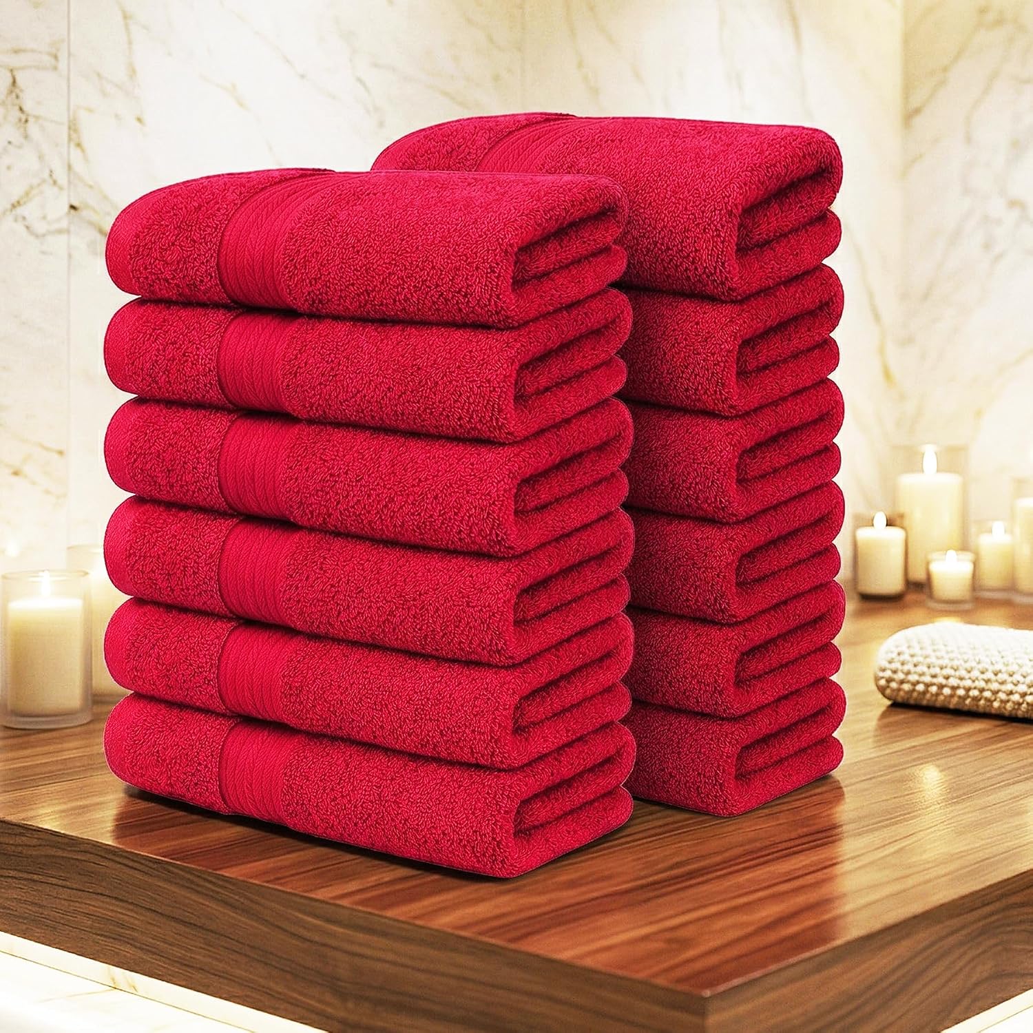 100% Cotton Hand Towels 18x28 Inches, 600 GSM, Soft & Absorbent, Set of 12, Red