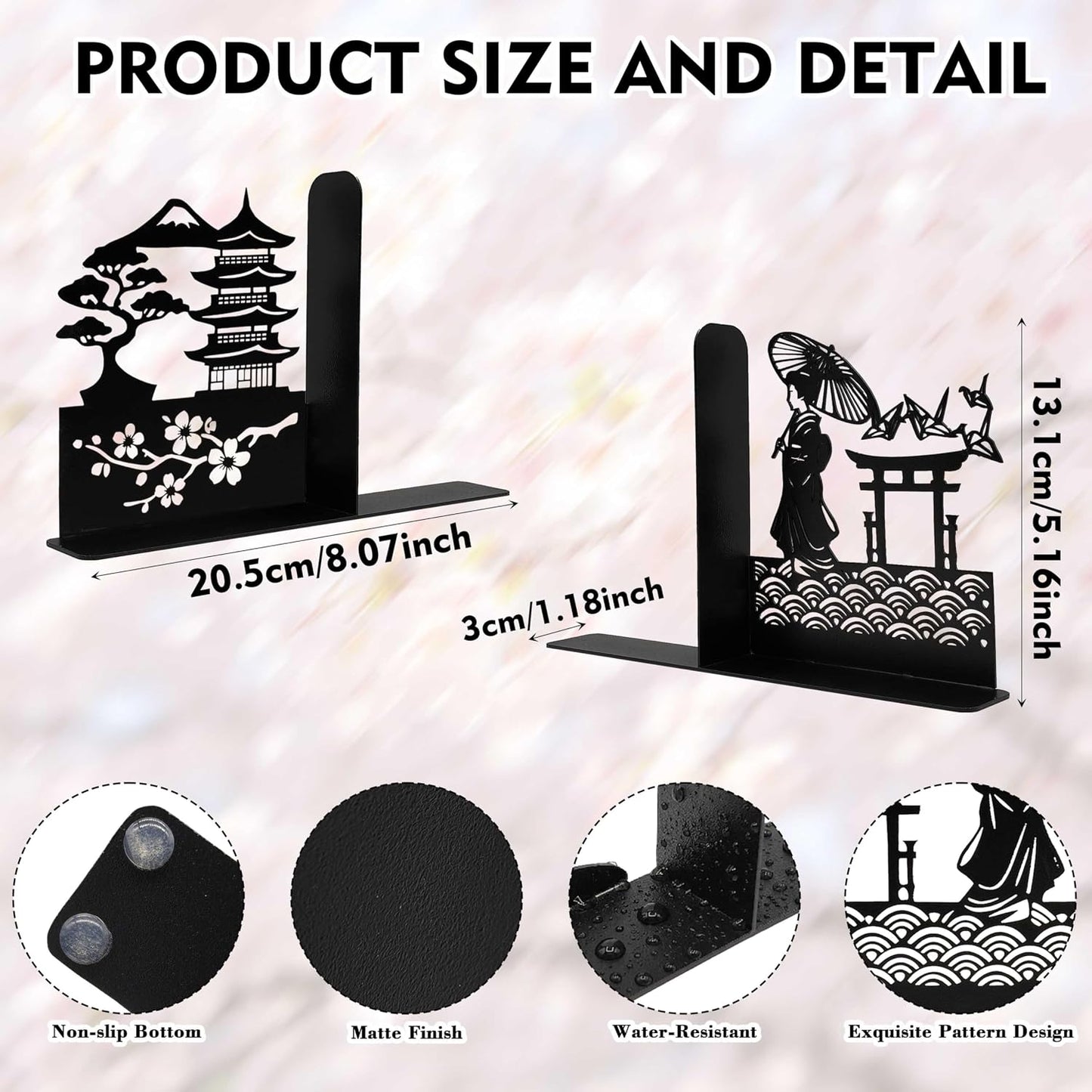Metal Japanese Anime Book Ends / Black