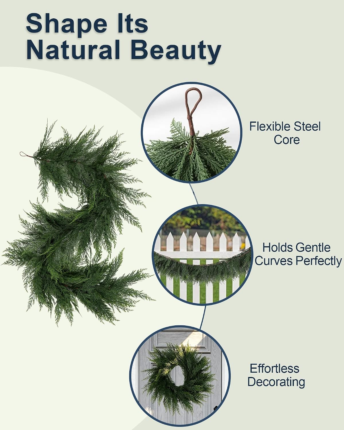 18FT (2 * 9FT) Fluffy Cedar Garland - Extra Long Real Touch Artificial Garland, Full & Soft Faux Greenery for Grand