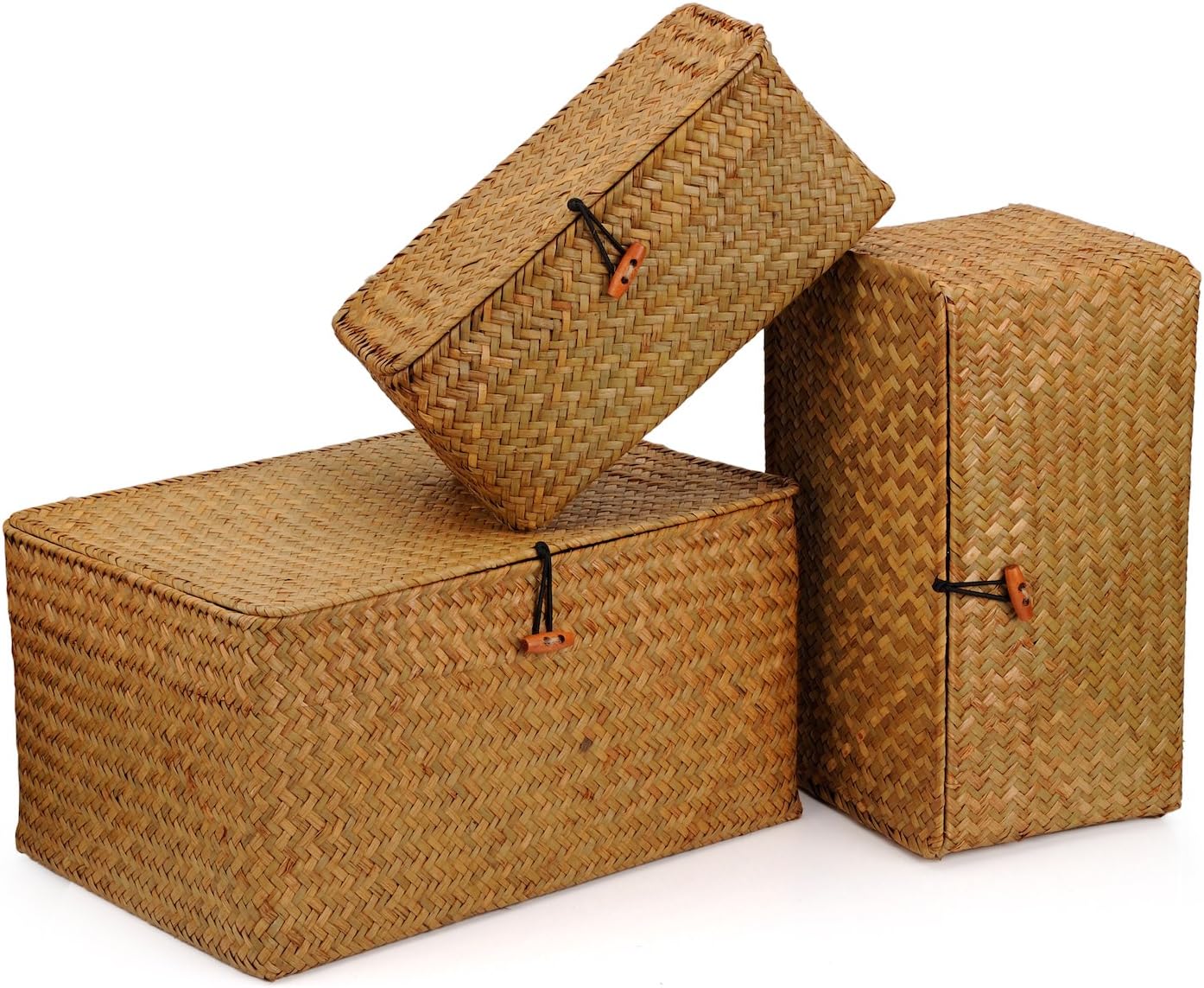 Seagrass Basket / Woven Wicker Storage Bins / Natural / Set of 3