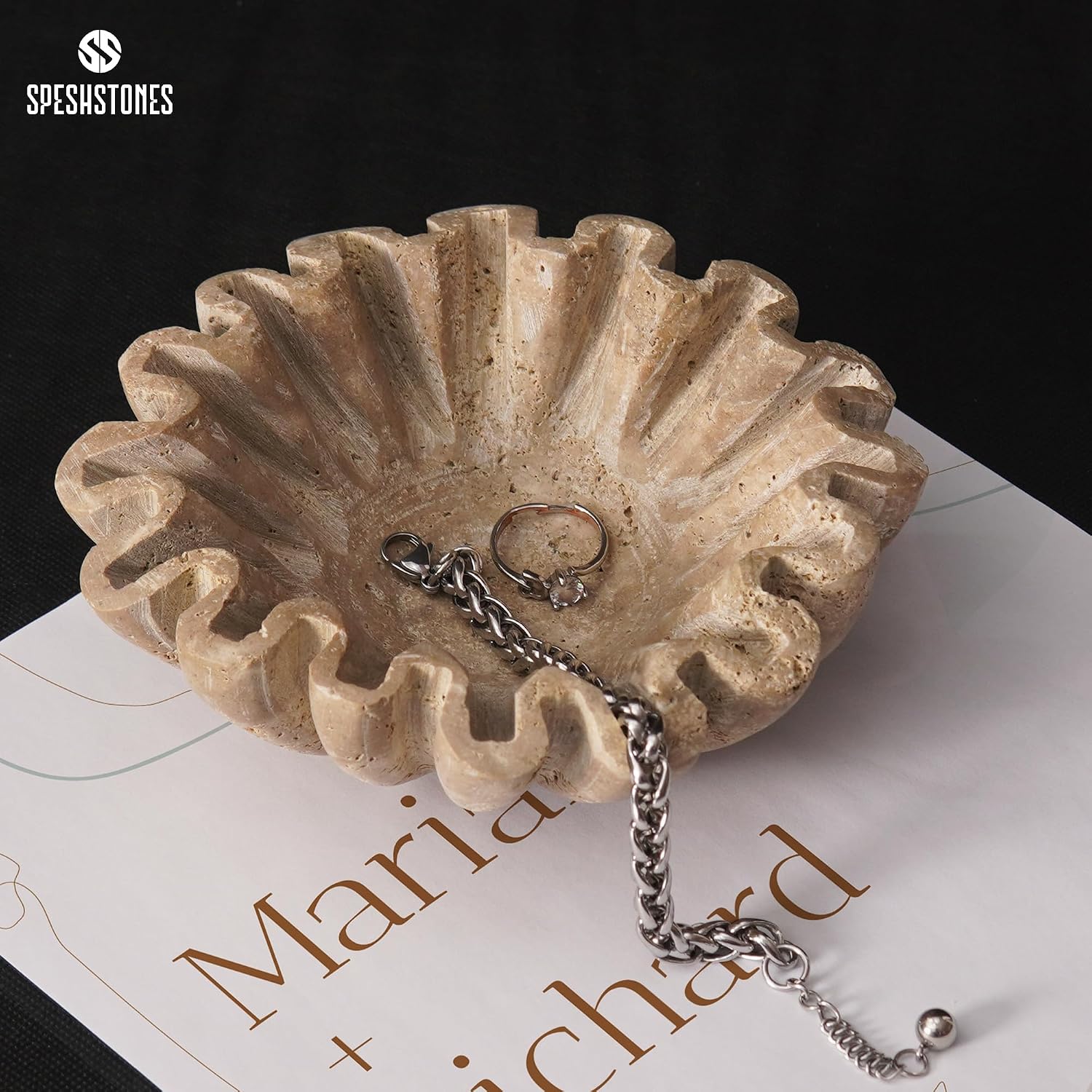 Marble Scalloped Bowl Handmade Ruffle Bowl / Travertine / 6 Inches