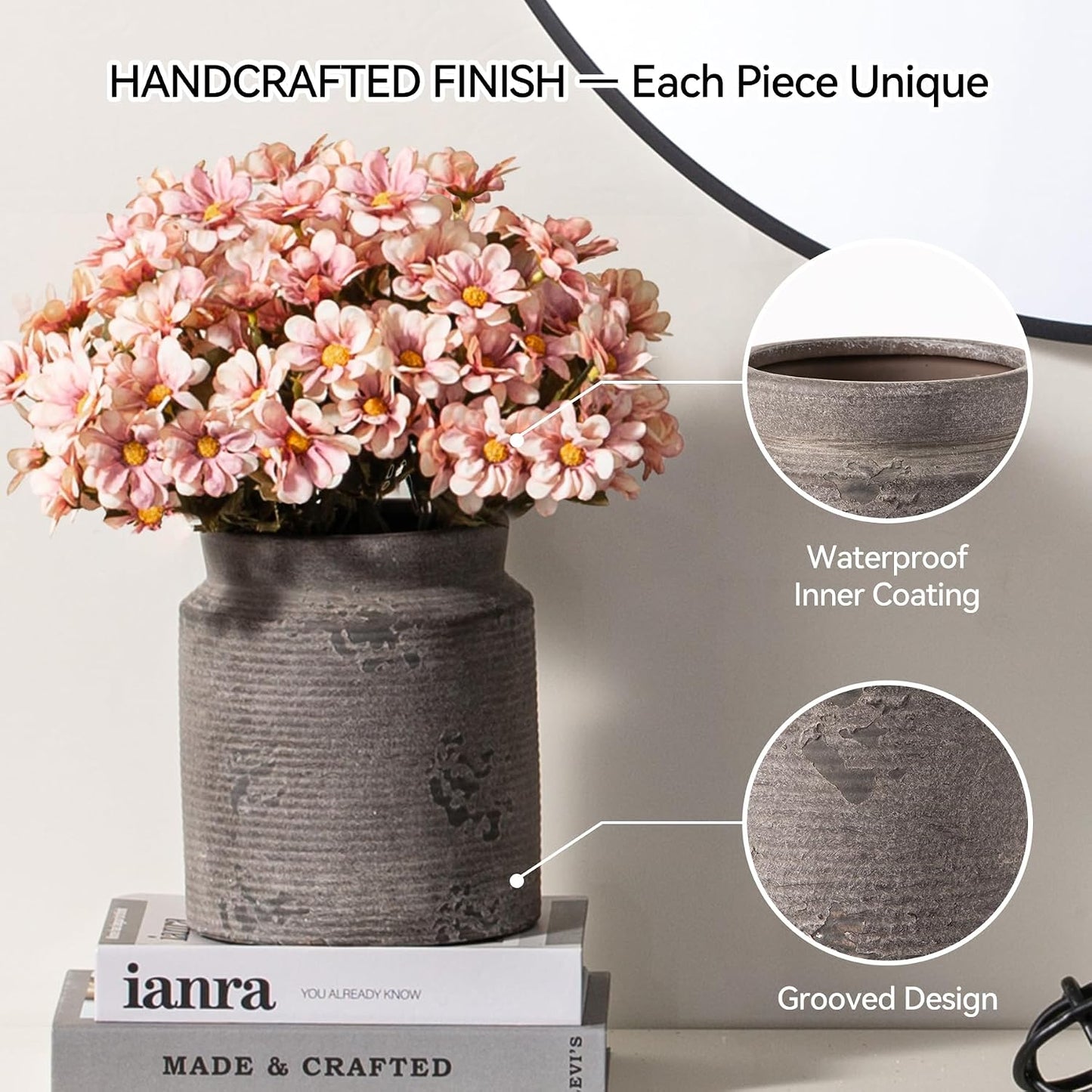 Ceramic Flower Vase Farmhouse Rustic Vase / 01-m-dark Gray / 7.5 Inch