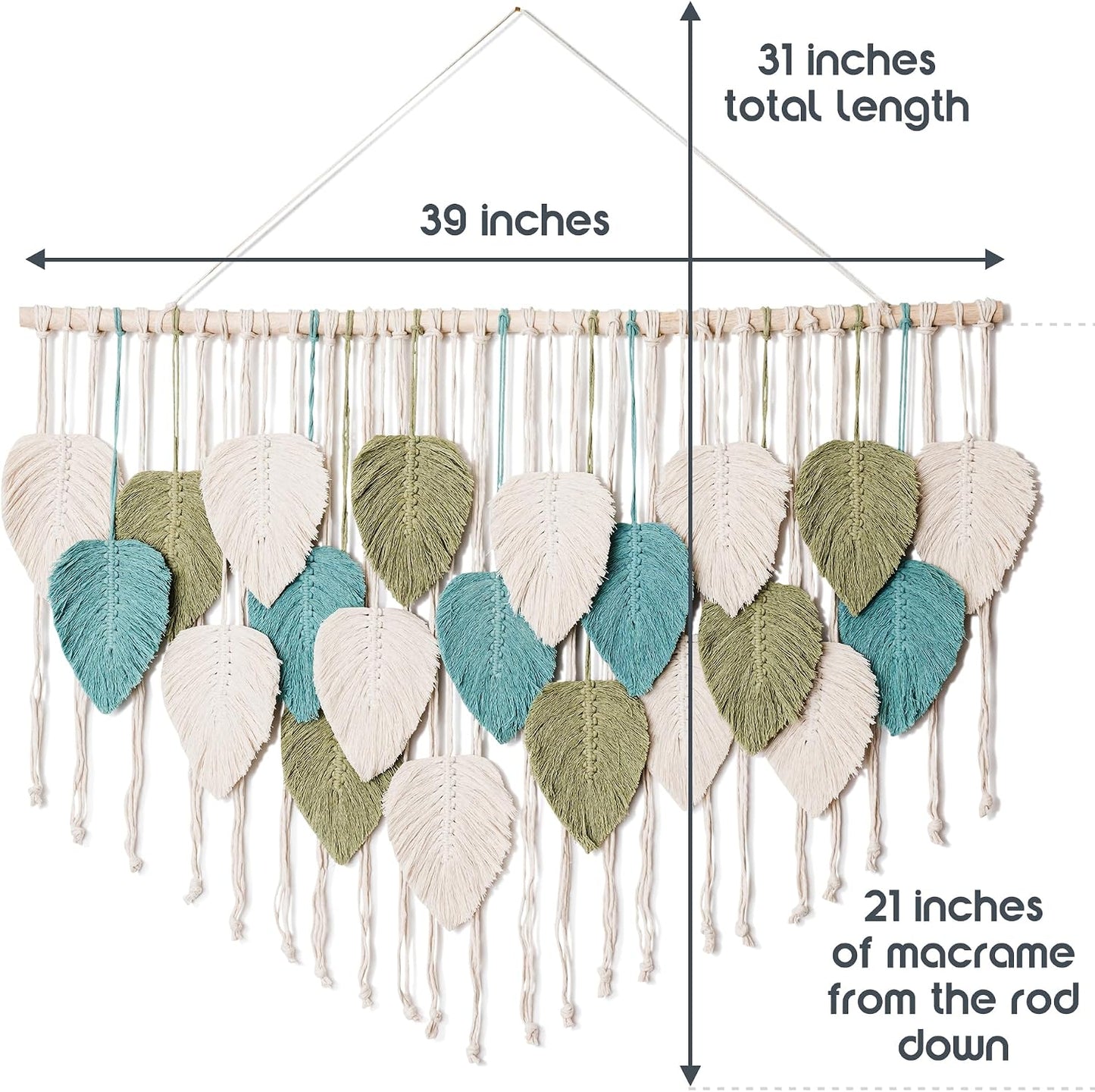 Large Macrame Wall Hanging Leaves / Sage Green, Green, Beige