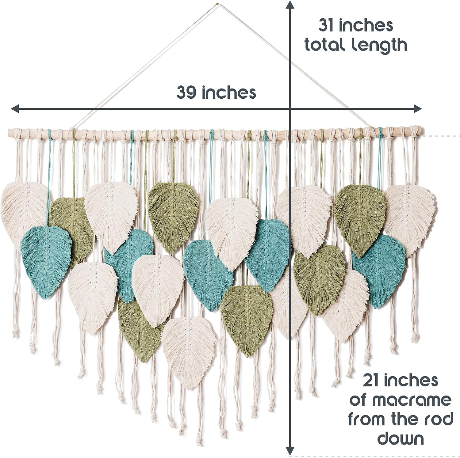 Large Macrame Wall Hanging Leaves / Sage Green, Green, Beige