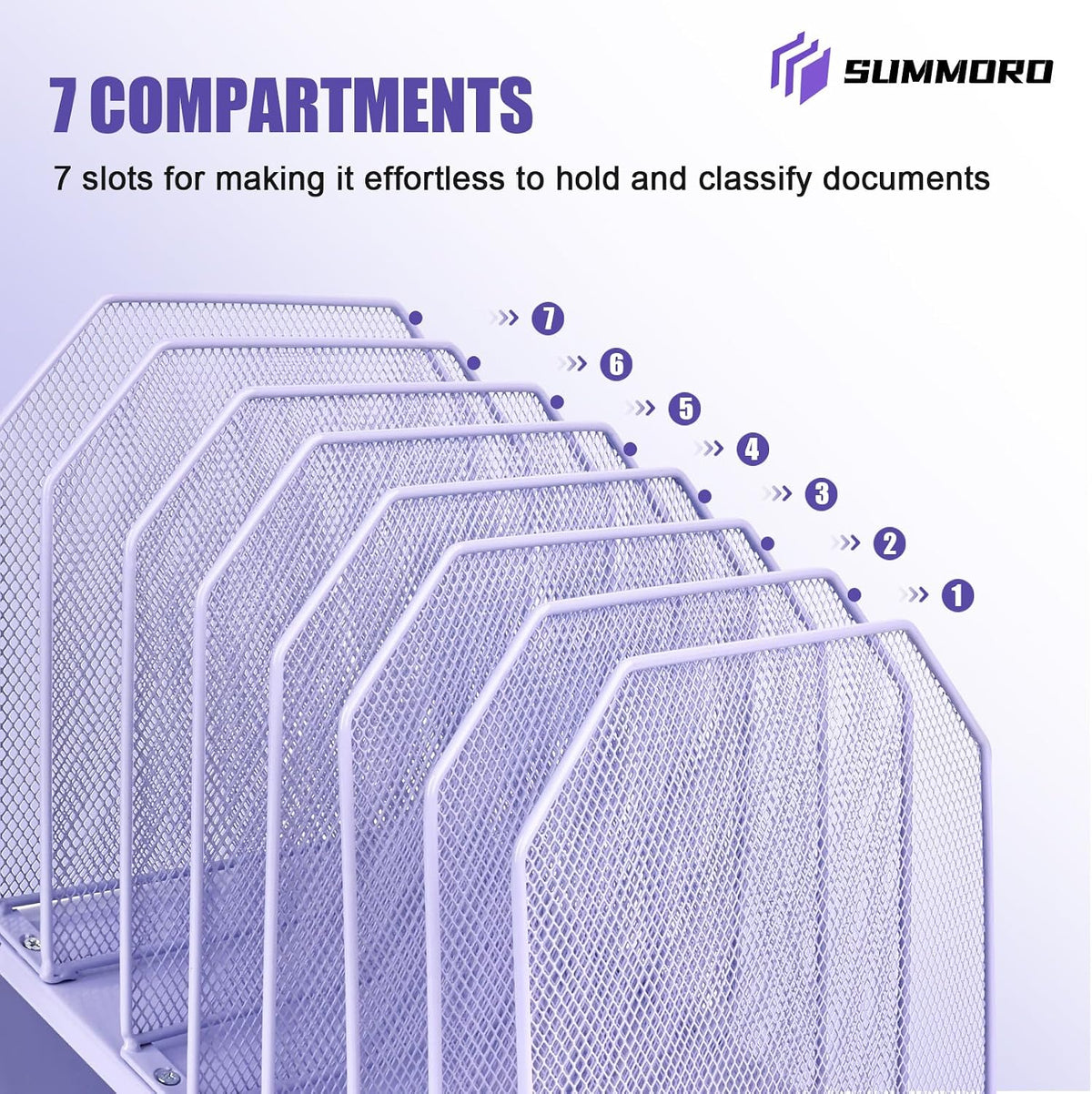SUMMORO Inclined File Organizer for Desk, 7-Section Vertical File Holder | Office Desk Organizer Metal Rack File