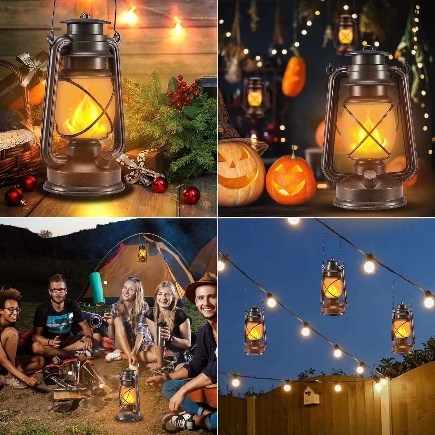 Outdoor Lanterns Waterproof Hanging Vintage LED Camping Lamps with Dancing Flame Non-Solar Remote Control Light