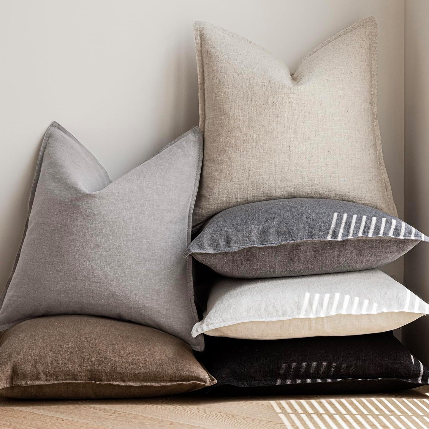 Decorative Linen Soild Throw Pillow Covers Soft Accent Cushion Case / 18 x 18 / Black / Set of 2