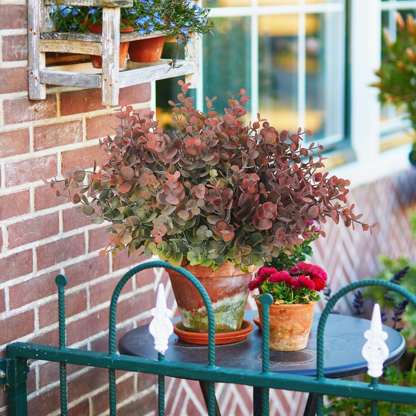8 Bundles Artificial Greenery Plants Stems Fake Eucalyptus Plants Boxwood / Dusty Red / Set of 8