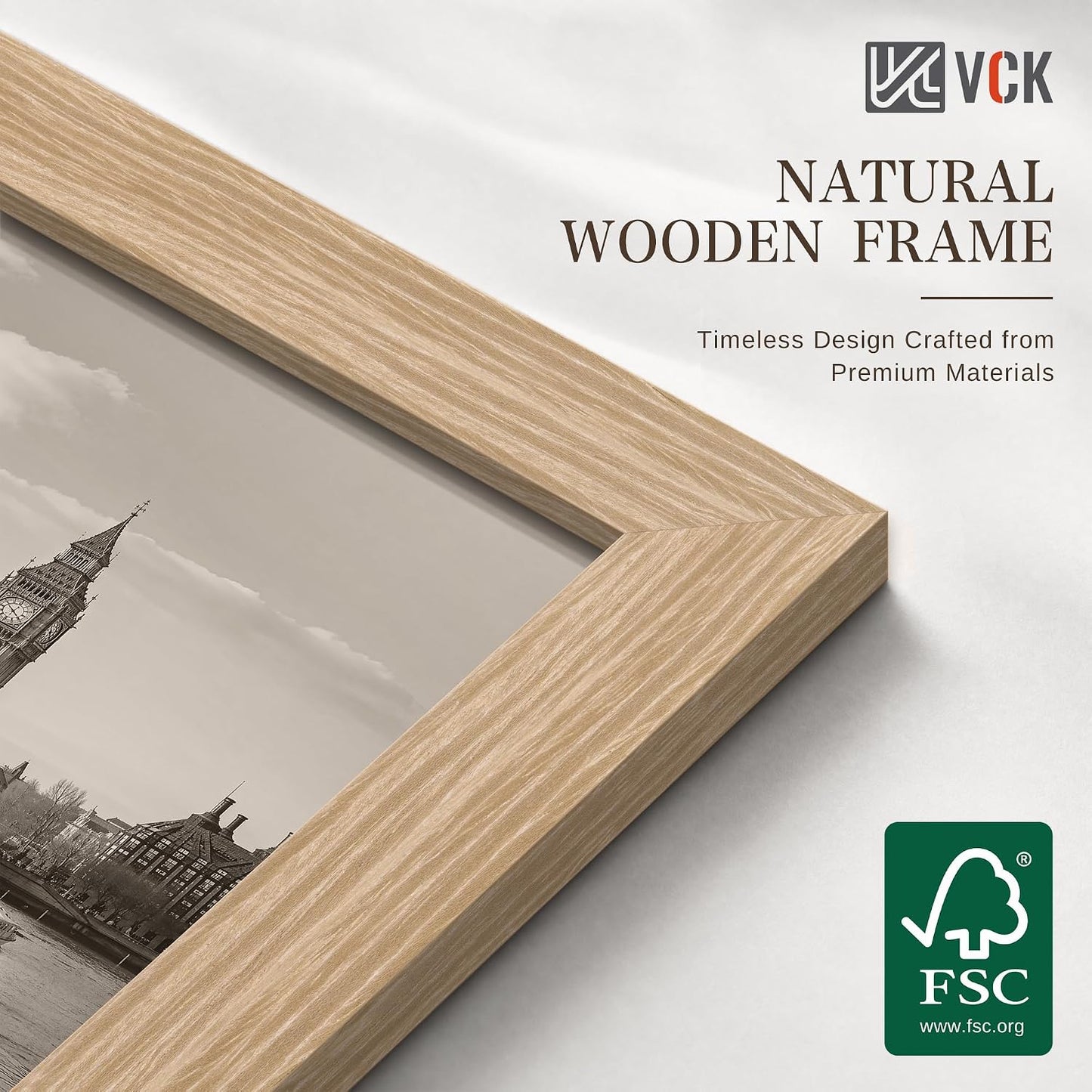 VCK 24x36 Poster Frame Set of 6, Elegant Oak Wood Picture Frame | 1.1in Wide Border, Wall Hanging, HD Plexiglass