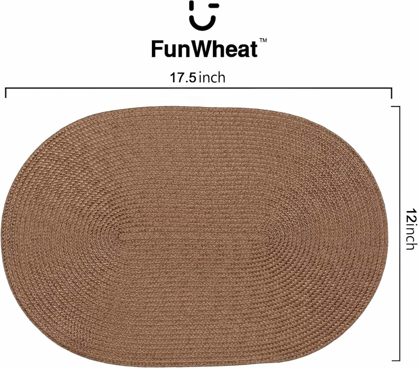 FunWheat Oval Braided Placemats Set of 8 Table Mats for Dining Tables Washable Heat Resistant Place Mats for Indoor