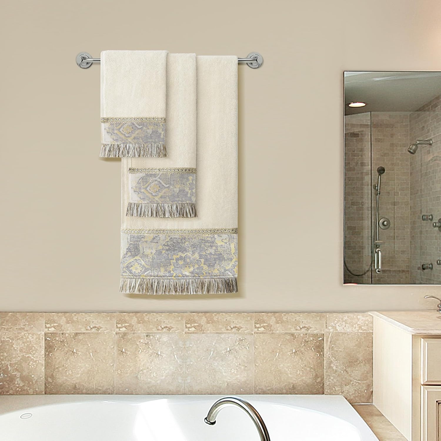 Loom and Mill Luxury Cotton Bath Towel Set 3 Piece-1 Bath Towel 1 Hand Towel 1 Wash Cloth, Ultra Soft Decorative Towel