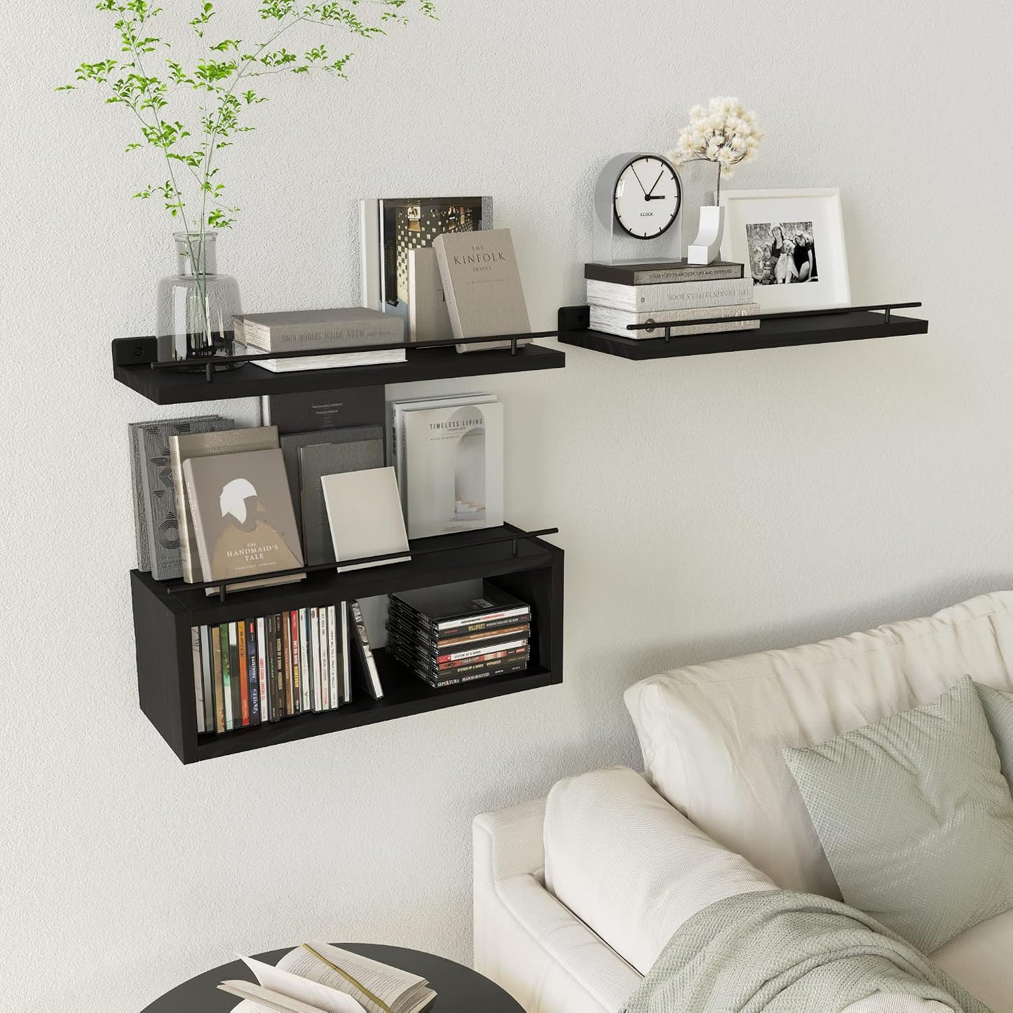 Floating Shelves for Wall with Cube Shelf, Wall Shelves with Metal Rail for Bathroom Decor, Bathroom Organizers and