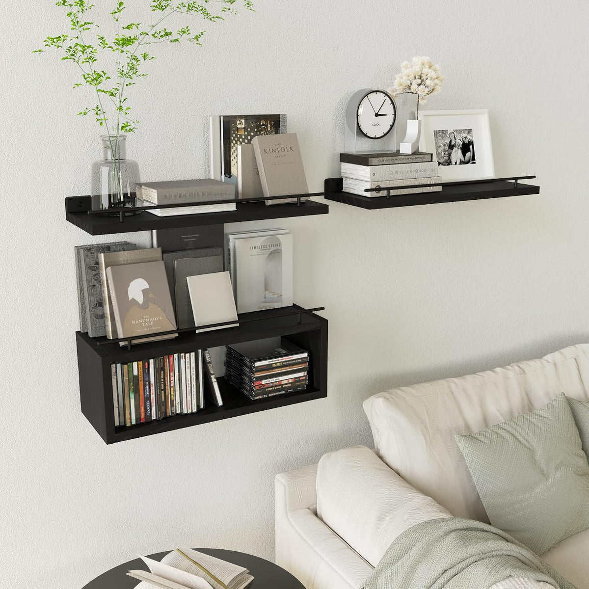 Floating Shelves for Wall with Cube Shelf, Wall Shelves with Metal Rail for Bathroom Decor, Bathroom Organizers and
