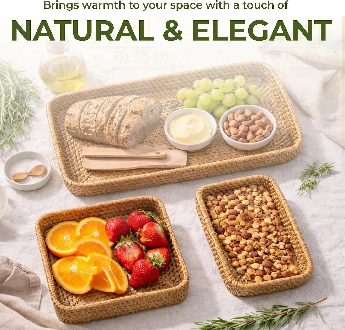 Rattan Serving Trays / Natural Rattan Trays / Set of 3