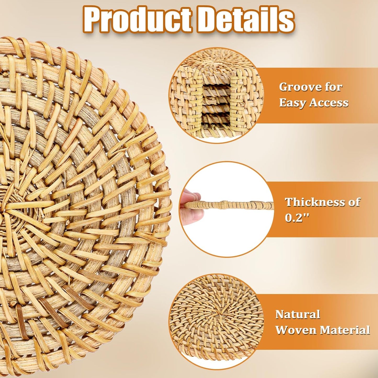 Holder / Boho Cup Coaster / Natural Rattan / Set of 6