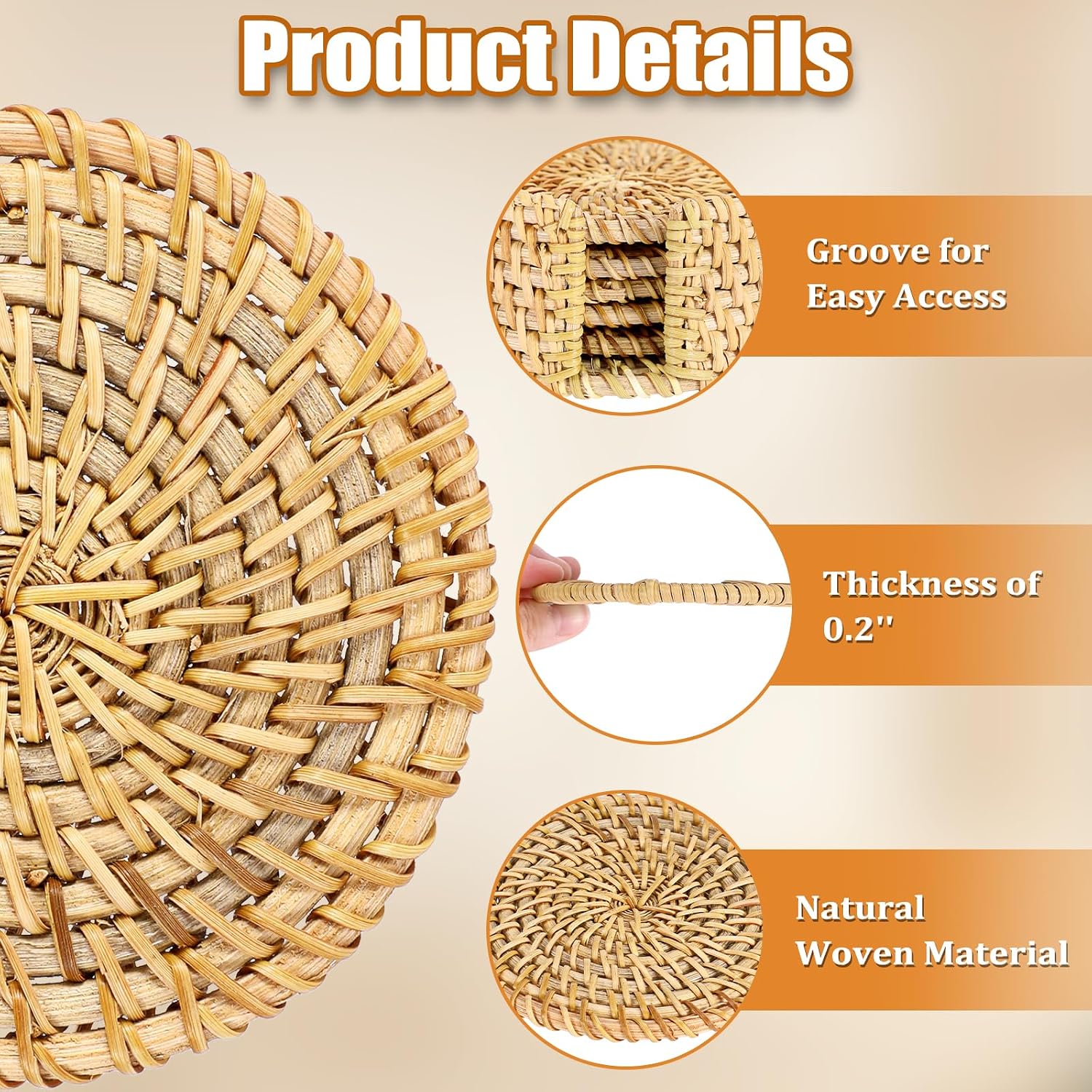 Holder / Boho Cup Coaster / Natural Rattan / Set of 6