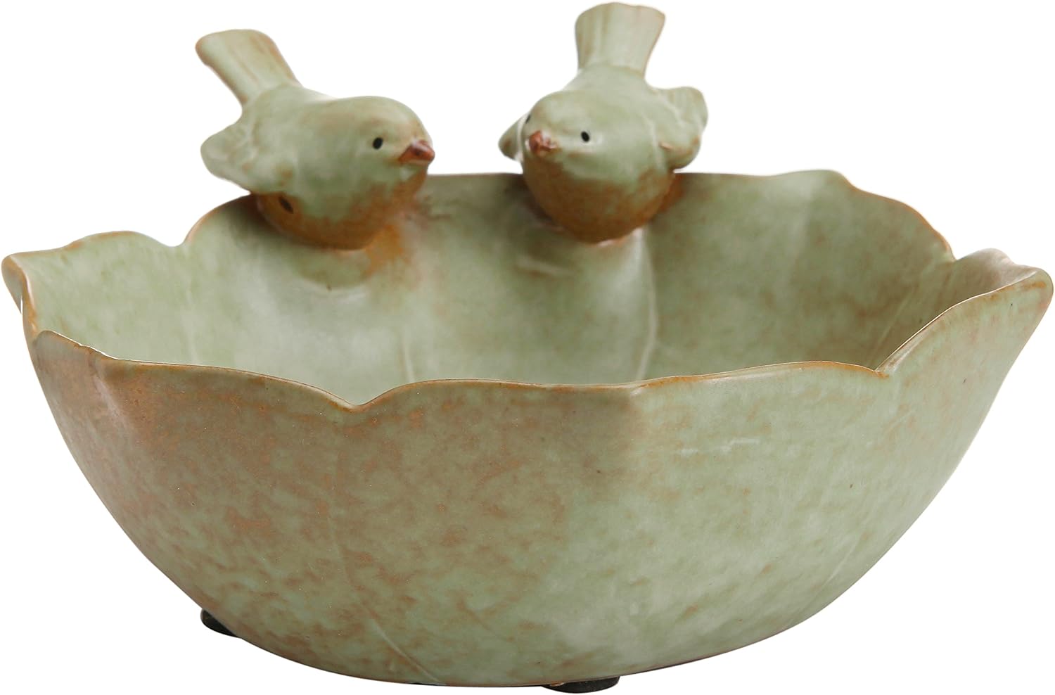 Decorative 2 Birds Garden Design Ceramic Serving Bowl/Jewelry Tray/Candy & Nut Dish / Green