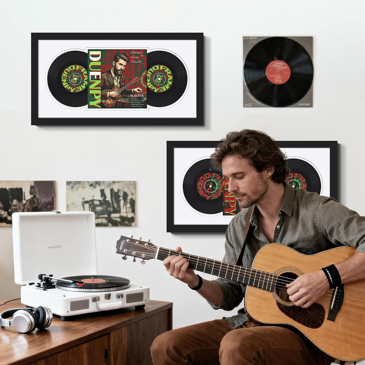 DUENPY 15.6x31.5 Vinyl Frame For 12.5x12.5 Cover White Mat | Displays 12.5x12.5 Album Cover Art, Supports Wall Mounting