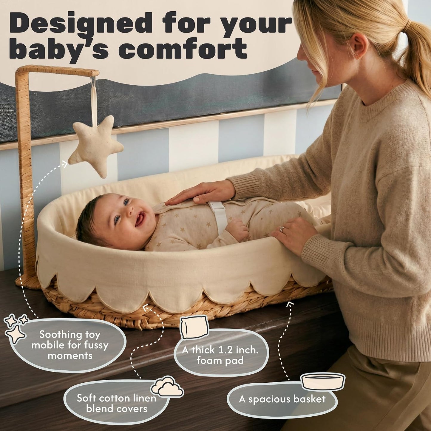 Scalloped Changing Basket for Baby Dresser