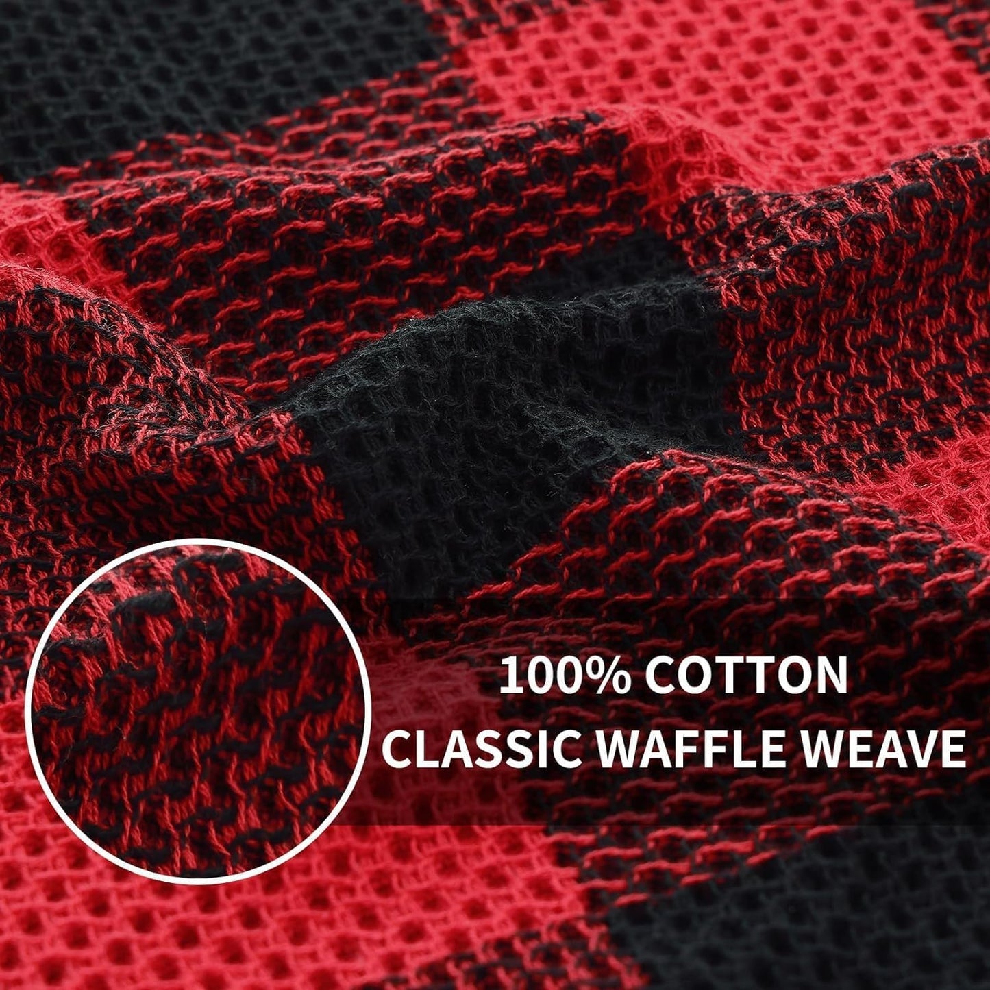 Homaxy Kitchen Towels and Dishcloths Set, Set of 12, Black & Red | Bulk Cotton Waffle Weave Check Plaid Kitchen Towels
