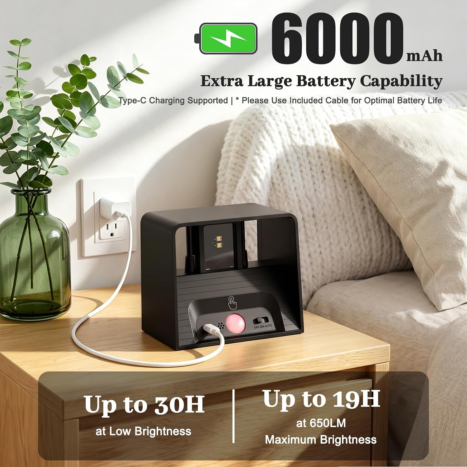 Rechargeable Motion Sensor Wall Lights, Black Battery Operated Wall Sconces | Touch&Remote Control, 3Colors & Dimmable