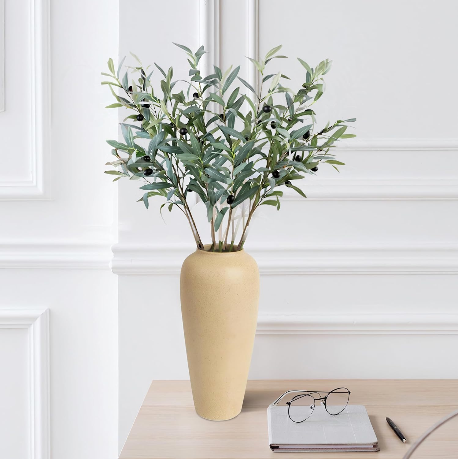 Artificial Olive Leaves Long Stems Fake Eucalyptus Plant Branches for DIY / 26.8 Inch / Set of 8
