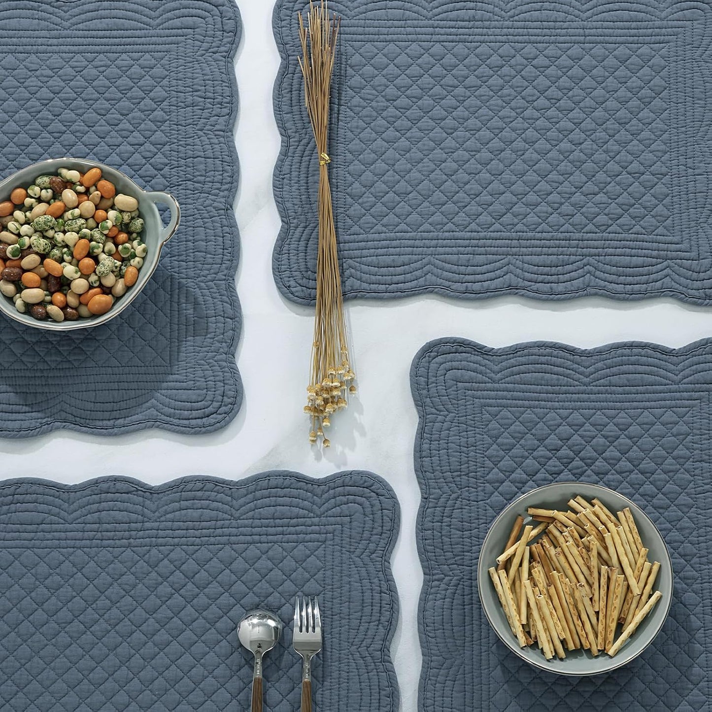 HOMBYS Quilted Placemats Set of 6 Washable-13x18 inches Rectangular Placemats for Kitchen Table-100% Cotton Fabric