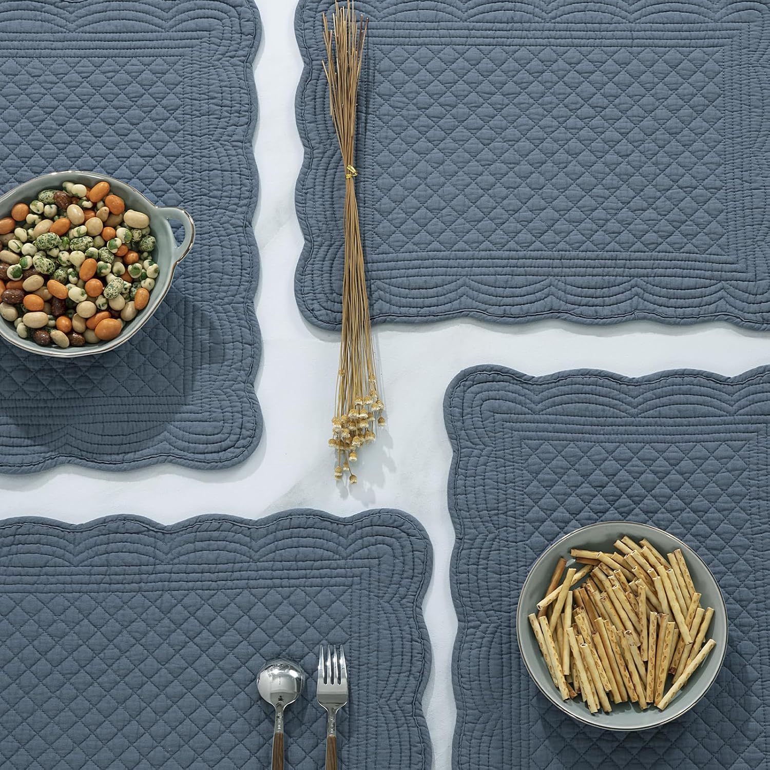 HOMBYS Quilted Placemats Set of 6 Washable-13x18 inches Rectangular Placemats for Kitchen Table-100% Cotton Fabric