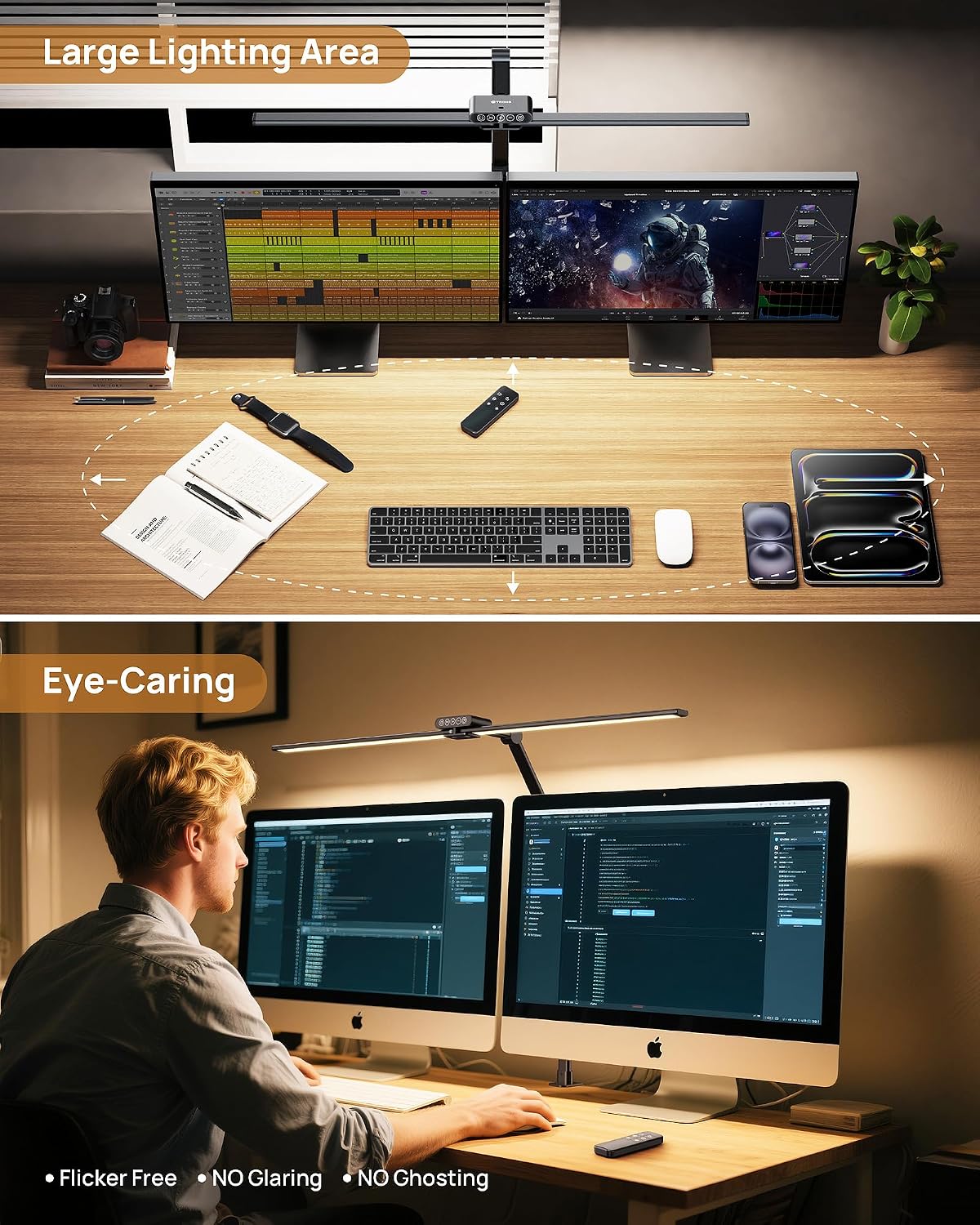 TROND LED Desk Lamp with Clamp, 29.55'' Tall Desk Light with Remote, Black | 1500LM Bright Table Lamp, Swing Arm Clip
