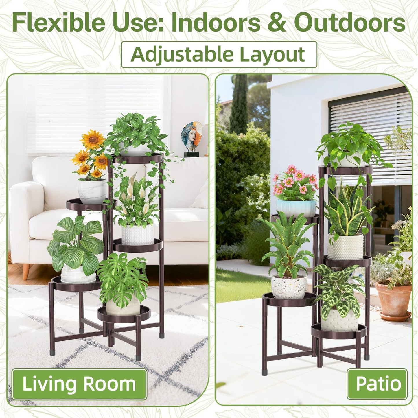 iDavosic.ly Plant Stand Indoor Outdoor, 5 Tier Metal Corner Shelf, Bronze | Tiered Flower Display Holder, Folding Multi
