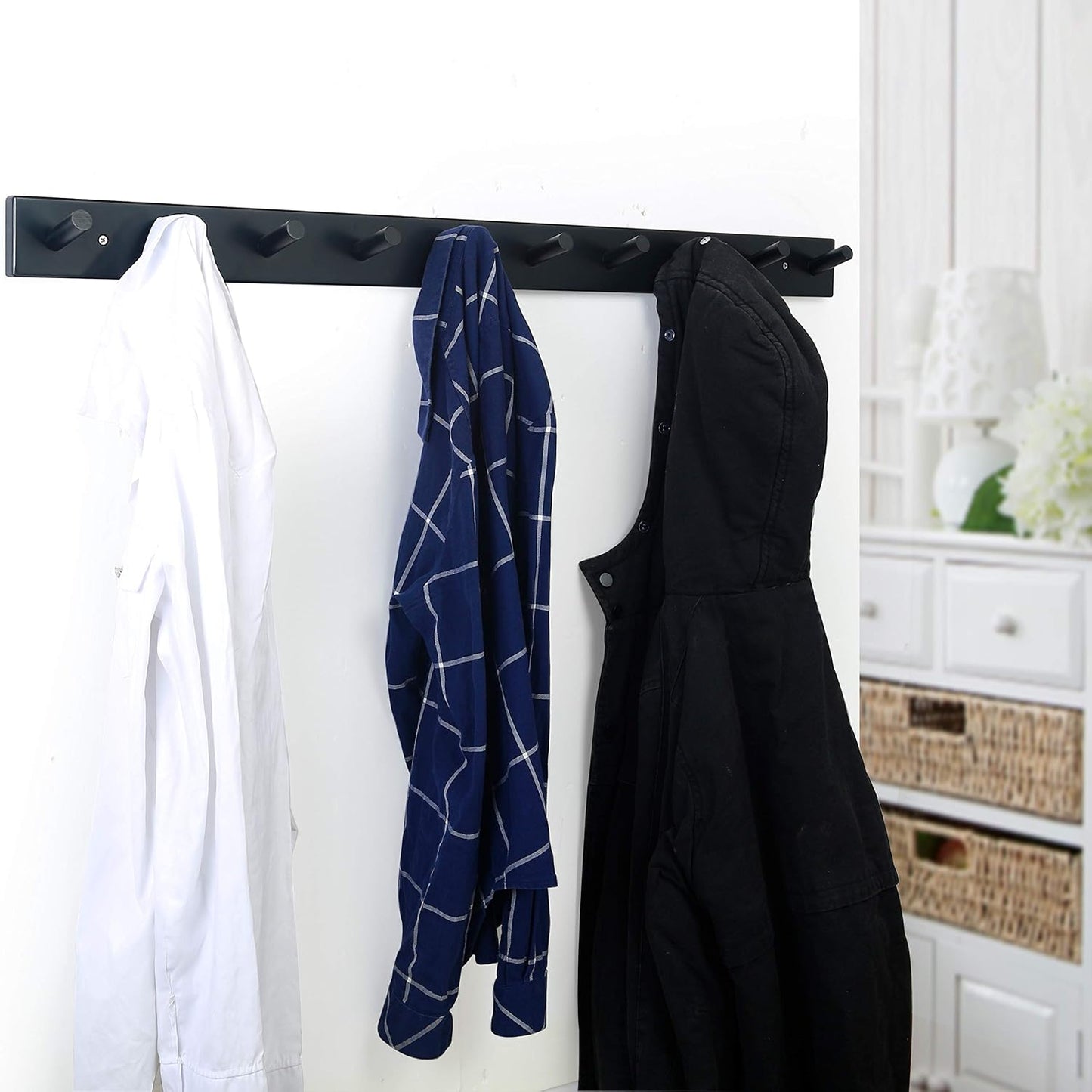 WEBI Coat Rack Wall Mounted,10 Hooks,38" Long Coat Hanger Wall Mount,Bamboo Peg Rail Hat Hooks for Hanging