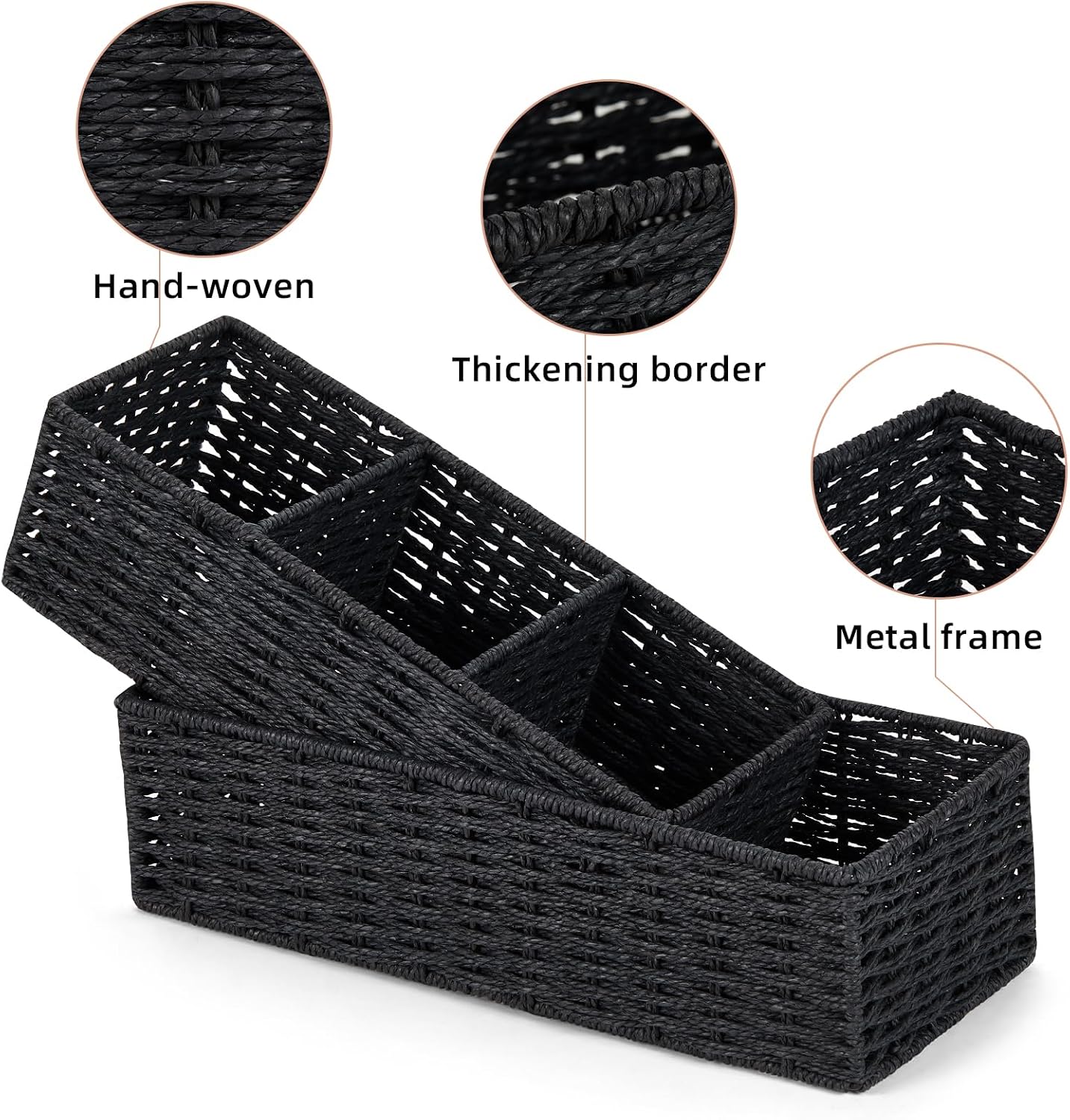 Paper Rope Bathroom Baskets / Black