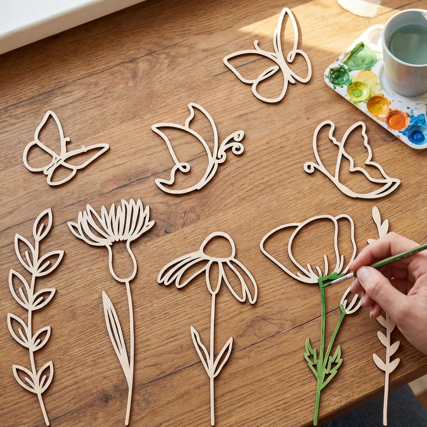 Wooden Wildflower Wall Decor Boho Flower Cutout Nursery Decor Floral Sign Decal / Set of 9