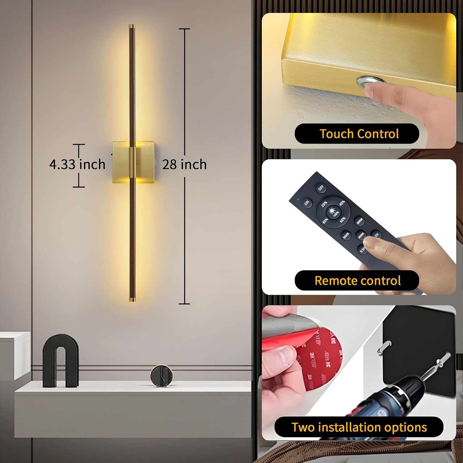 15800 mAh Battery Operated Wall Sconces with Remote Control Dimmable Battery Powered Cordless Rechargeable Wall Sconces