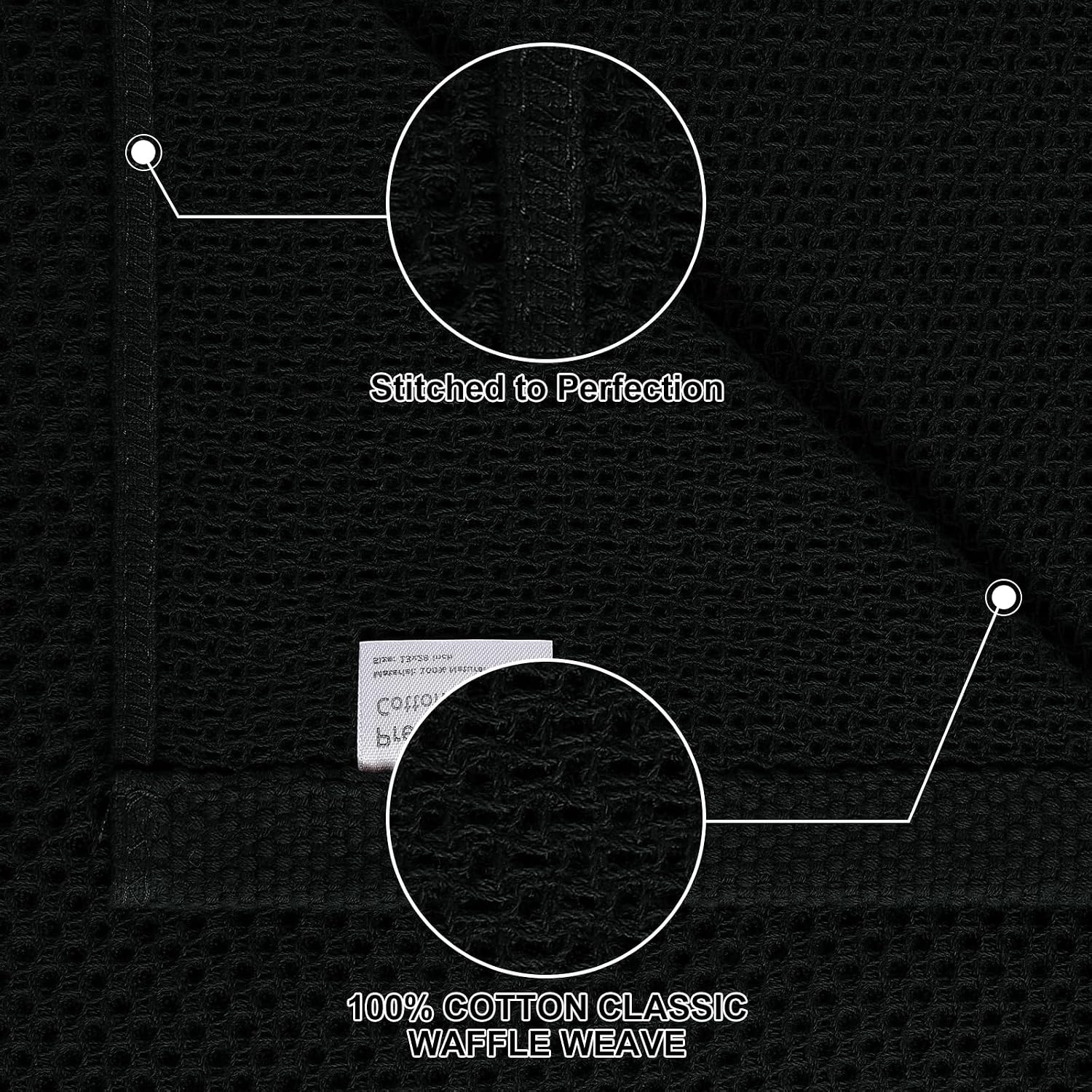 Homaxy 12 Pack 100% Cotton Kitchen Towels and Dishcloths Set, Black | 12 x 12 Inches and 13 x 28 Inches Kitchen Towels