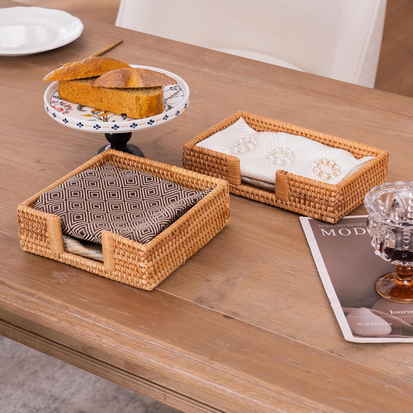 Napkin Holder Boho Style Decorative Handwoven Tissue Dispenser / Rattan / Square / Natural