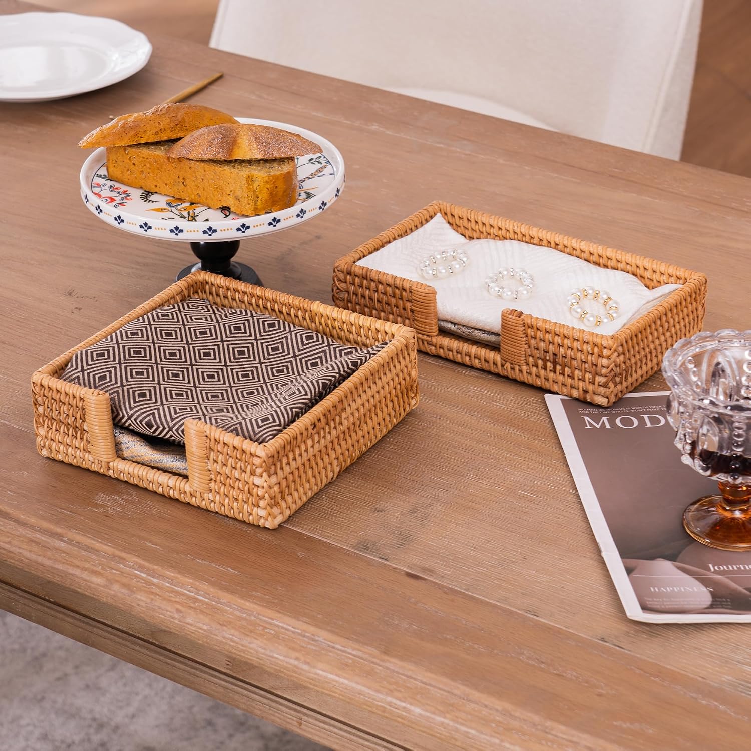 Napkin Holder Boho Style Decorative Handwoven Tissue Dispenser / Rattan / Square / Natural